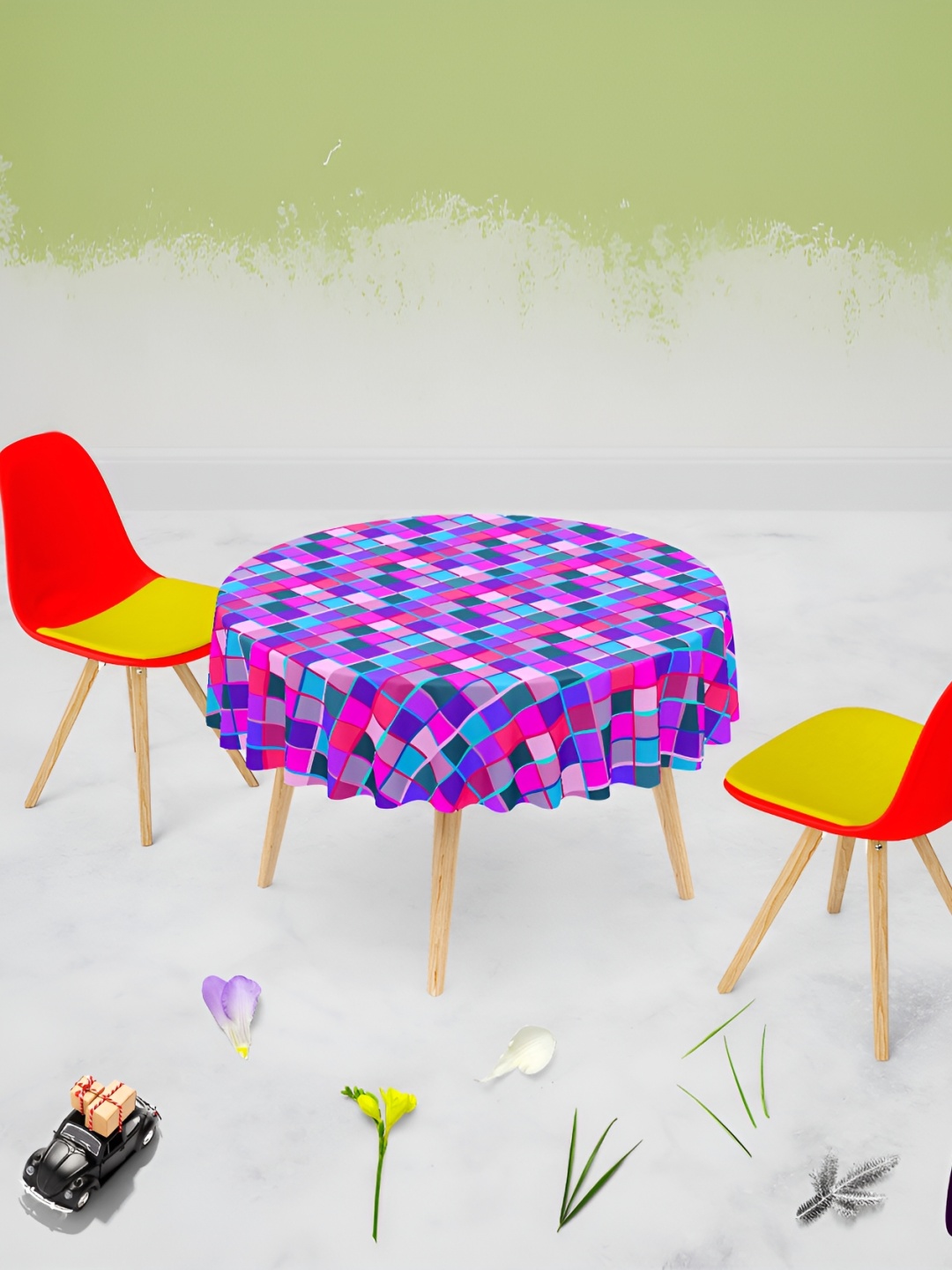 

ArtzFolio Pink & Blue Printed Canvas Anti-Slip Round 6-Seater Table Cover