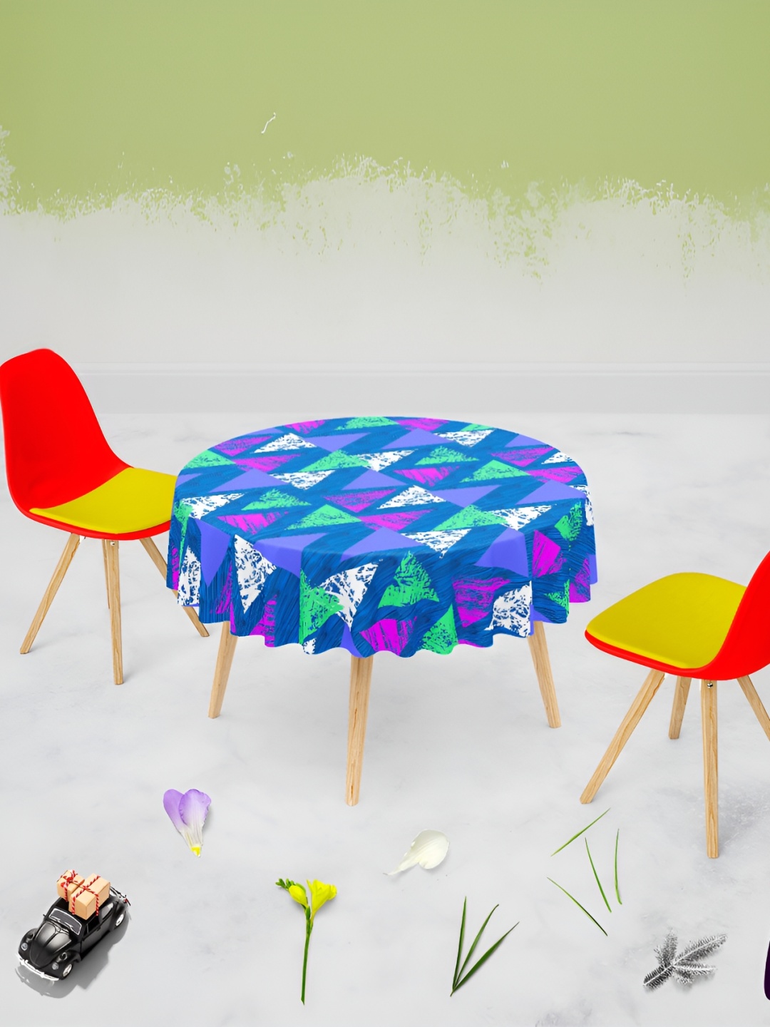 

ArtzFolio Blue & Green Geometric Printed Anti Slip Round Table Cover