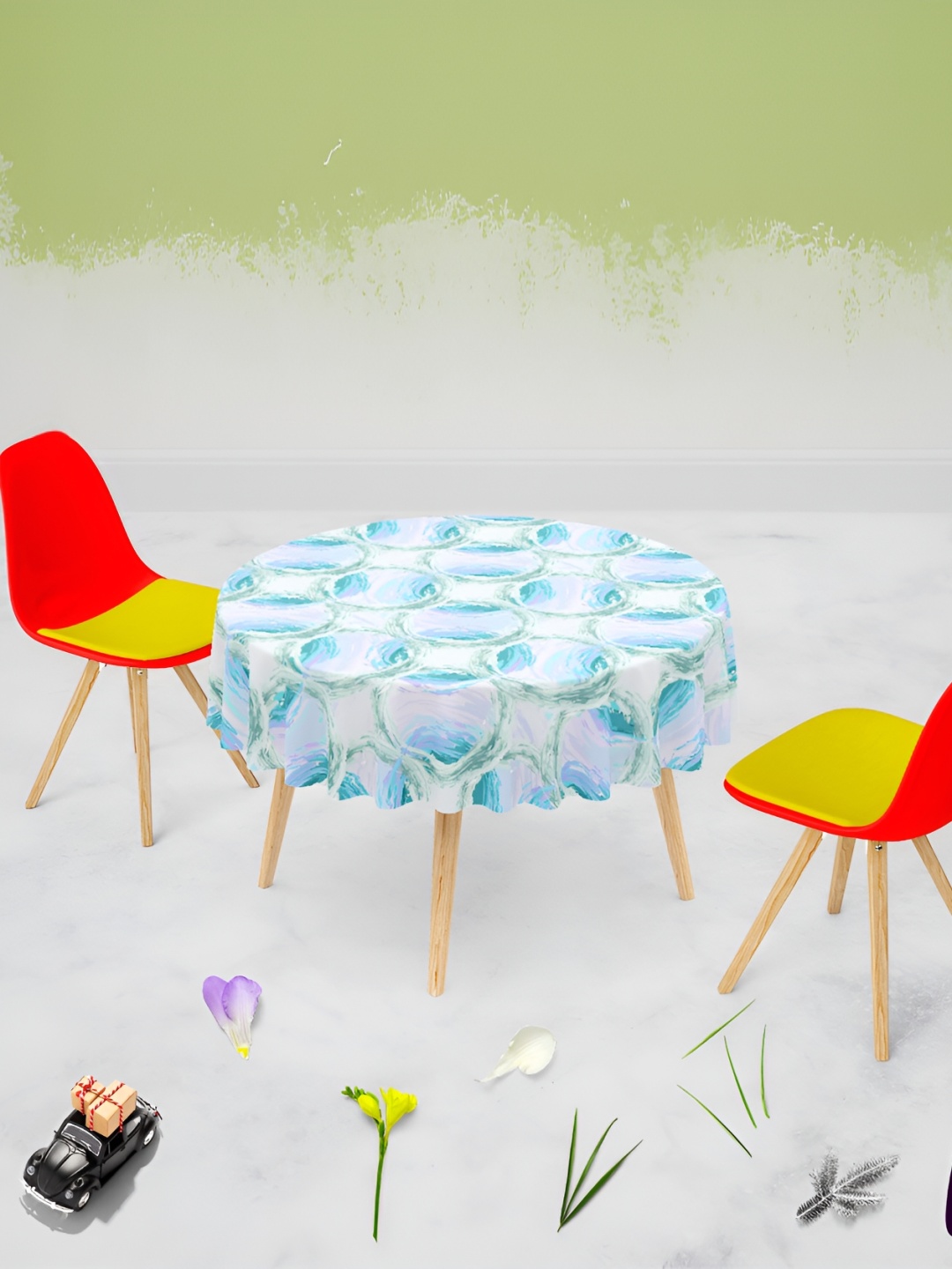 

ArtzFolio Blue Printed Anti-Slip Velvet Round 6-Seater Table Cover