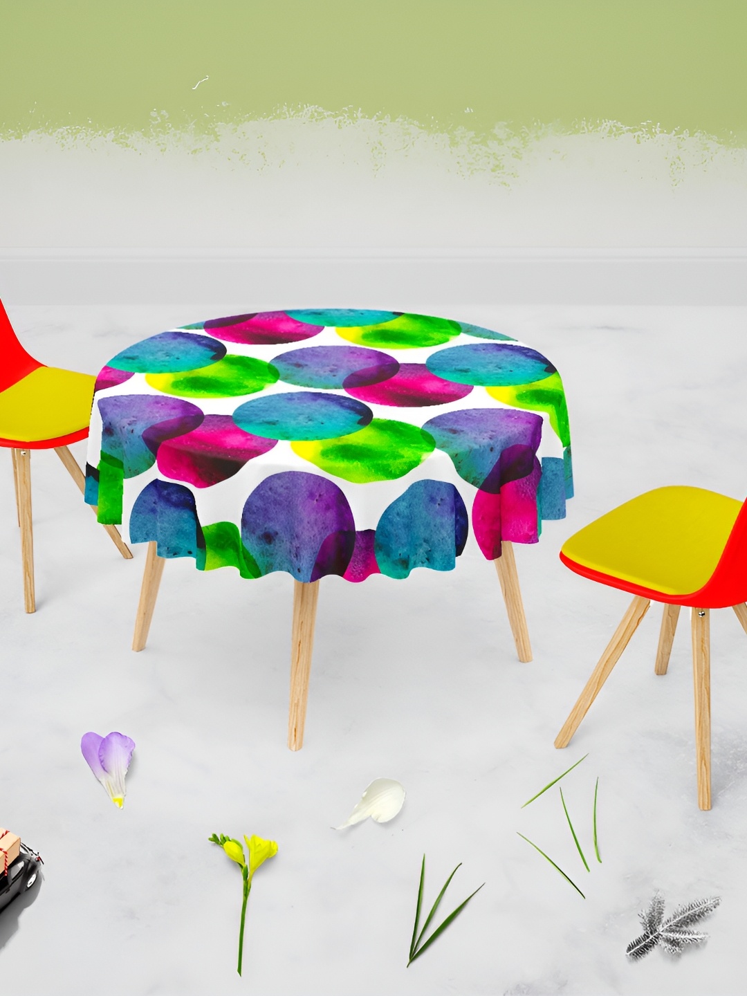 

ArtzFolio Blue & Green Printed Anti-Slip Round 6-Seater Table Cover