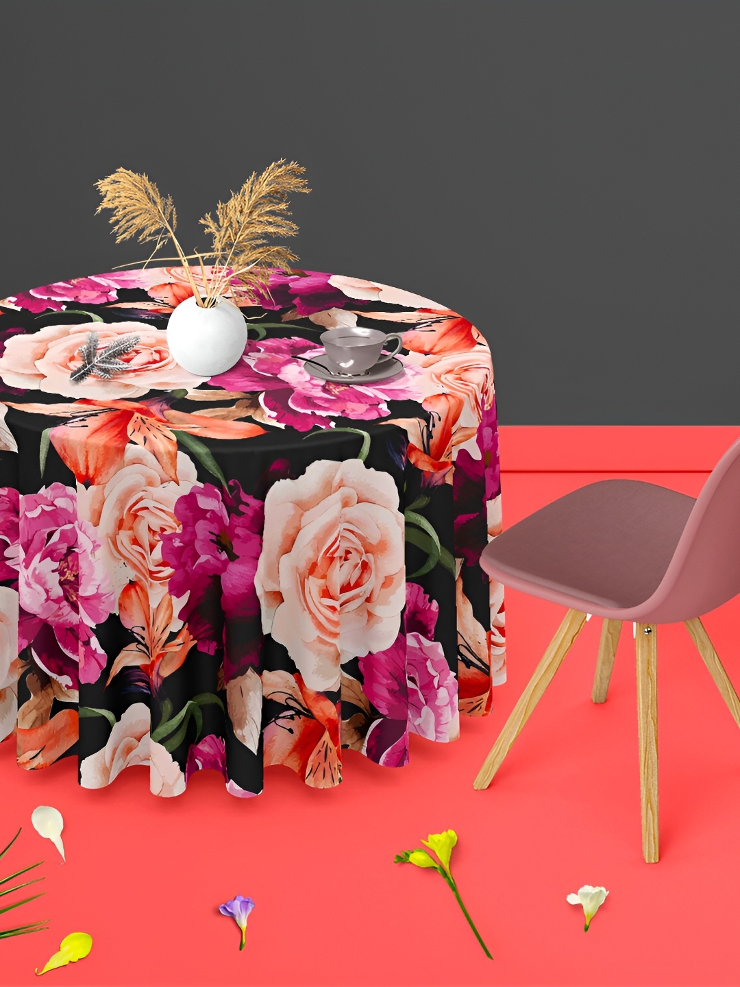 

ArtzFolio Black & Pink Printed Anti Slip Round Table Cover