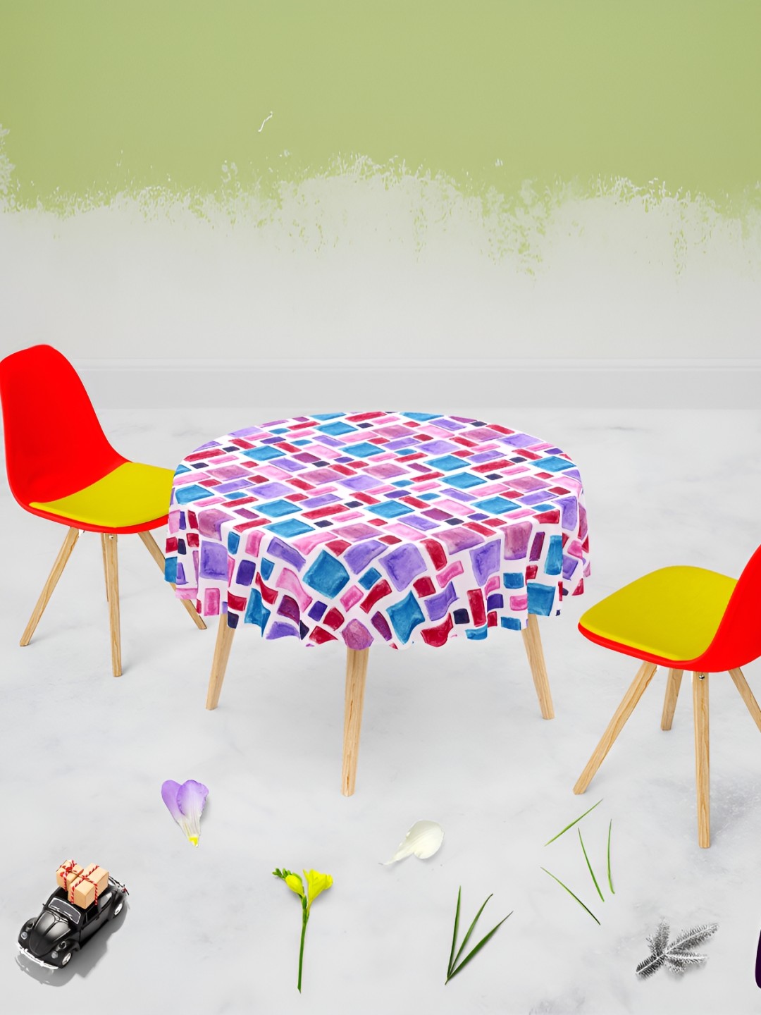 

ArtzFolio White & Red Anti-Slip Round 8-Seater Table Cover