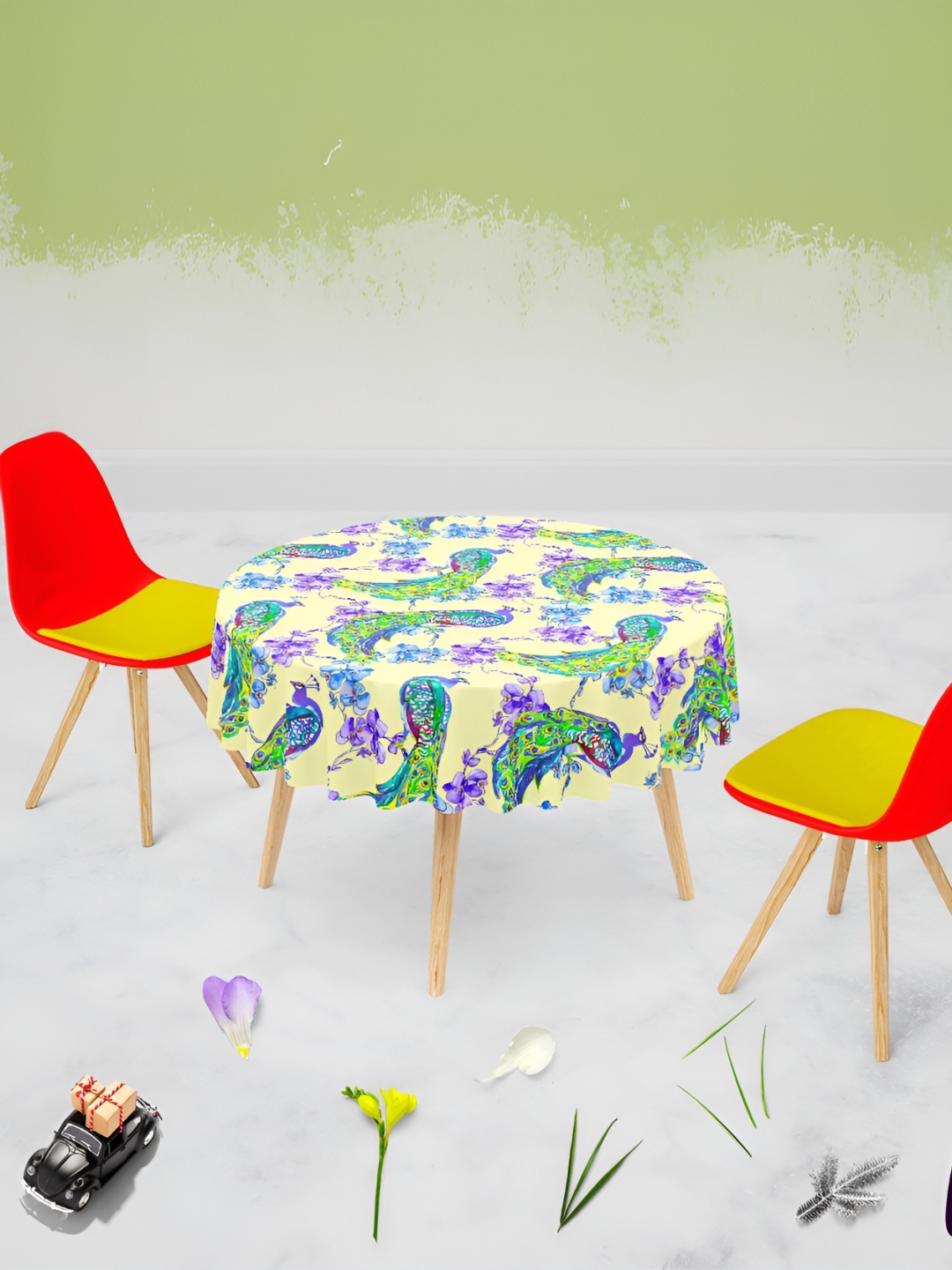 

ArtzFolio Yellow & Green Printed Velvet Anti Slip Round Table Cover