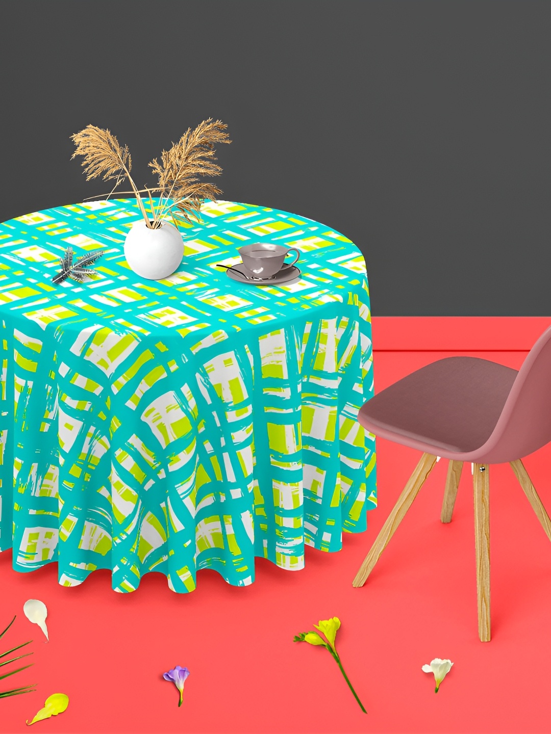 

ArtzFolio Green and White Anti-Slip Round 8-Seater Table Cover