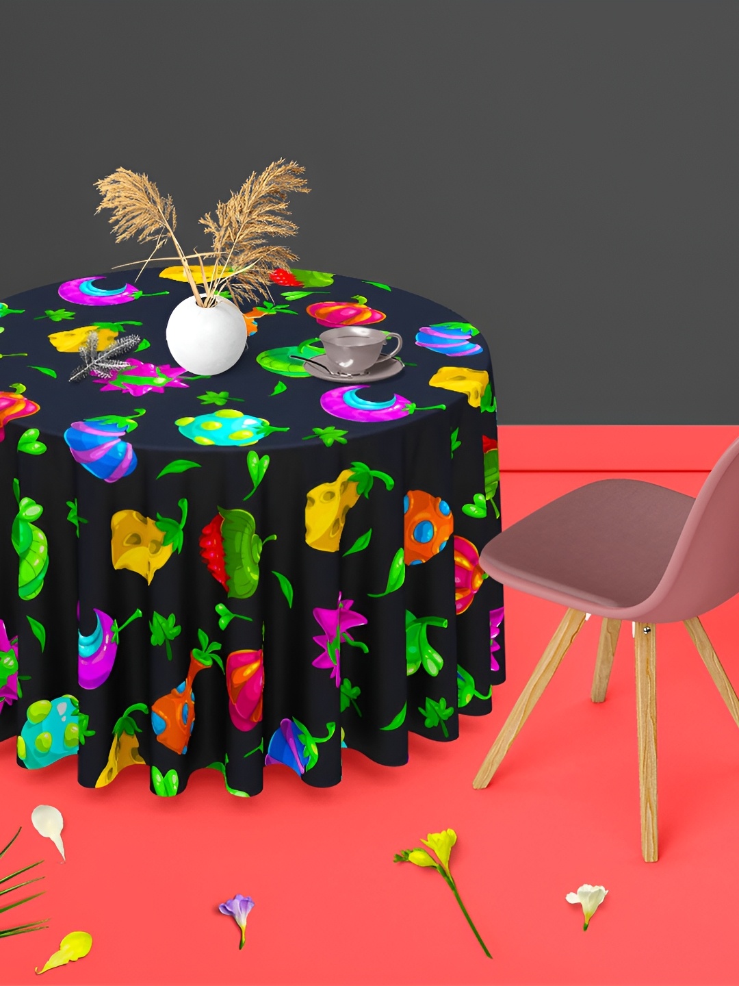 

ArtzFolio Black & Green Anti-Slip Round 4-Seater Table Cover