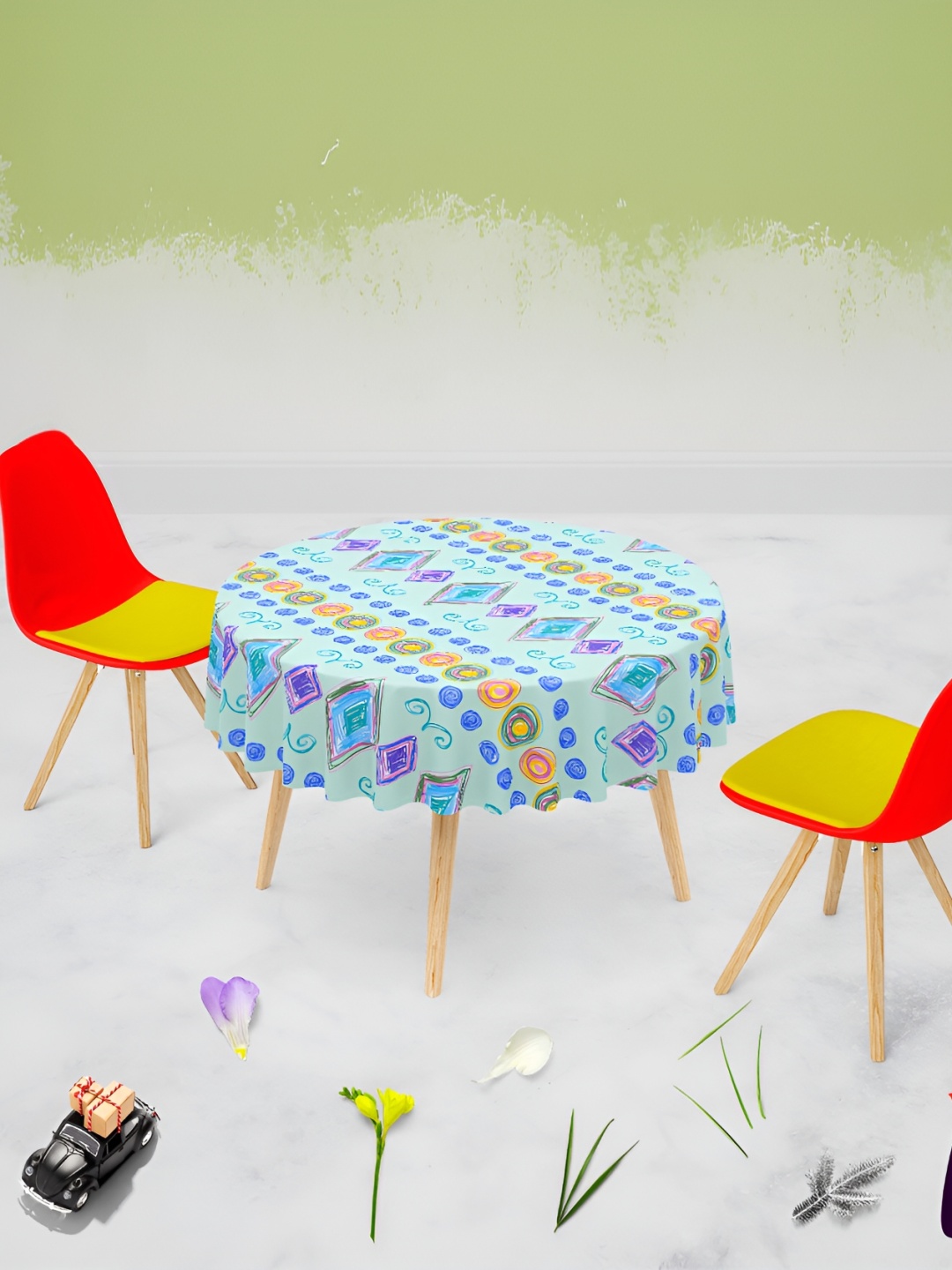 

ArtzFolio Blue & Orange Anti-Slip Round 4-Seater Table Cover