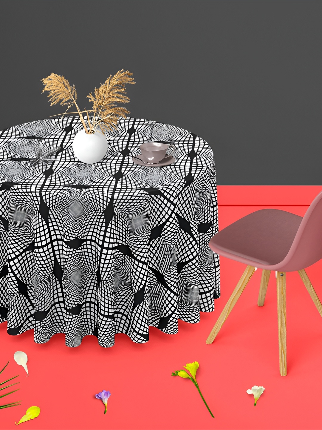 

ArtzFolio Black & White Printed Anti-Slip Round Table Cover