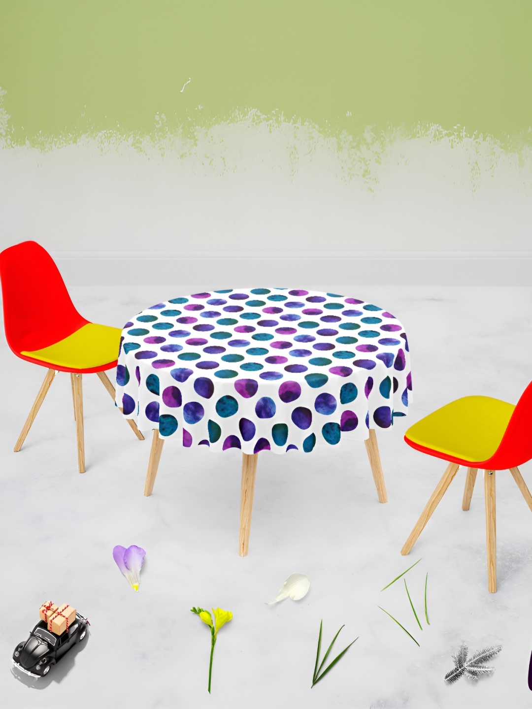 

ArtzFolio White & Blue Anti-Slip Round 6-Seater Table Cover