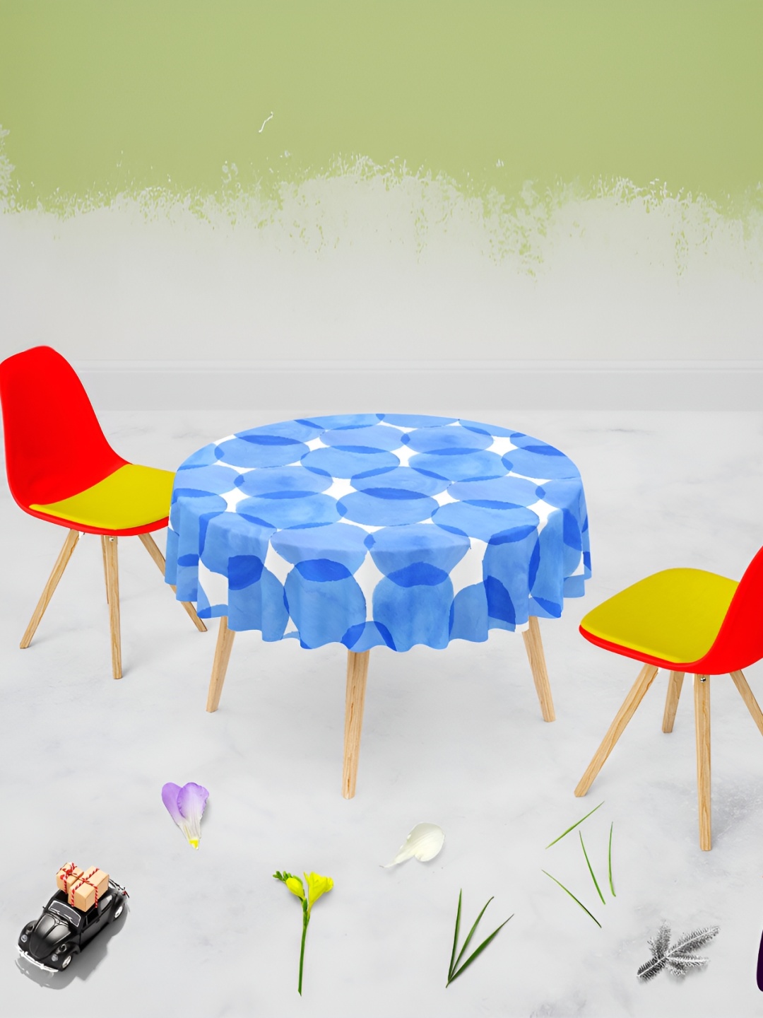 

ArtzFolio Blue & White Anti-Slip Round 6-Seater Table Cover