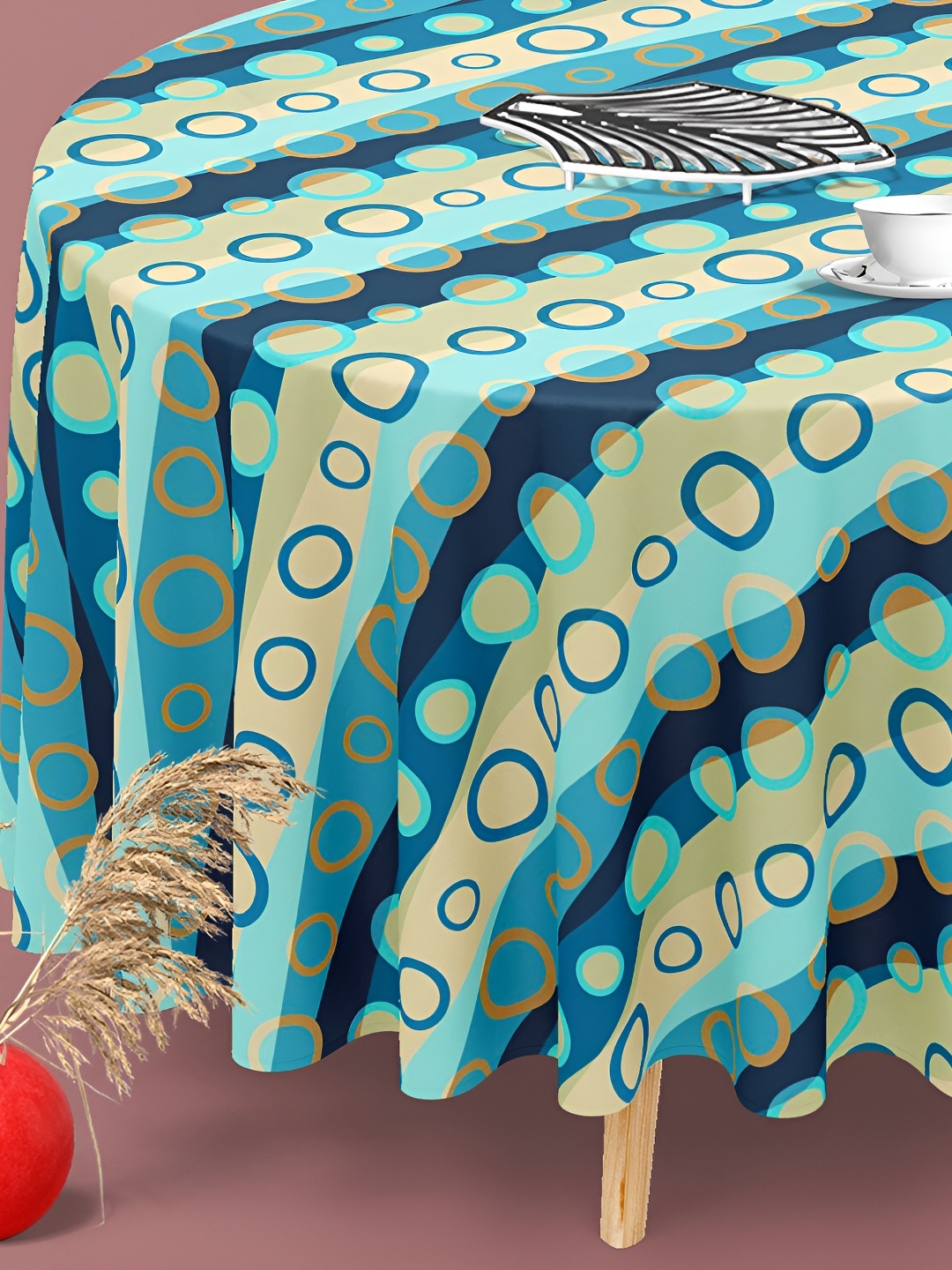 

ArtzFolio Blue & Green Geometric Printed Anti-Slip Round 8-Seater Velvet Table Cover