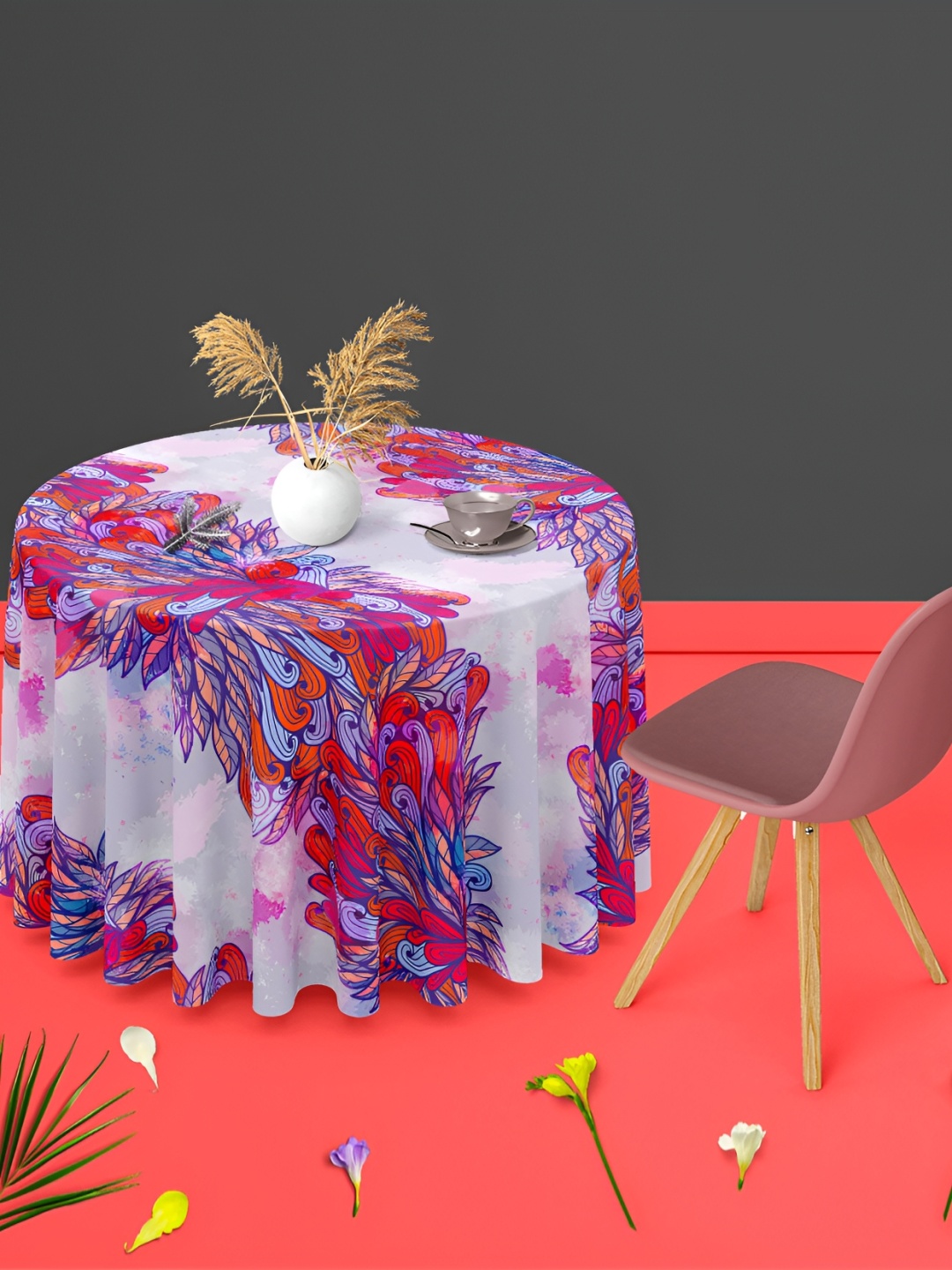 

ArtzFolio White & Purple Anti-Slip Round 4-Seater Table Cover