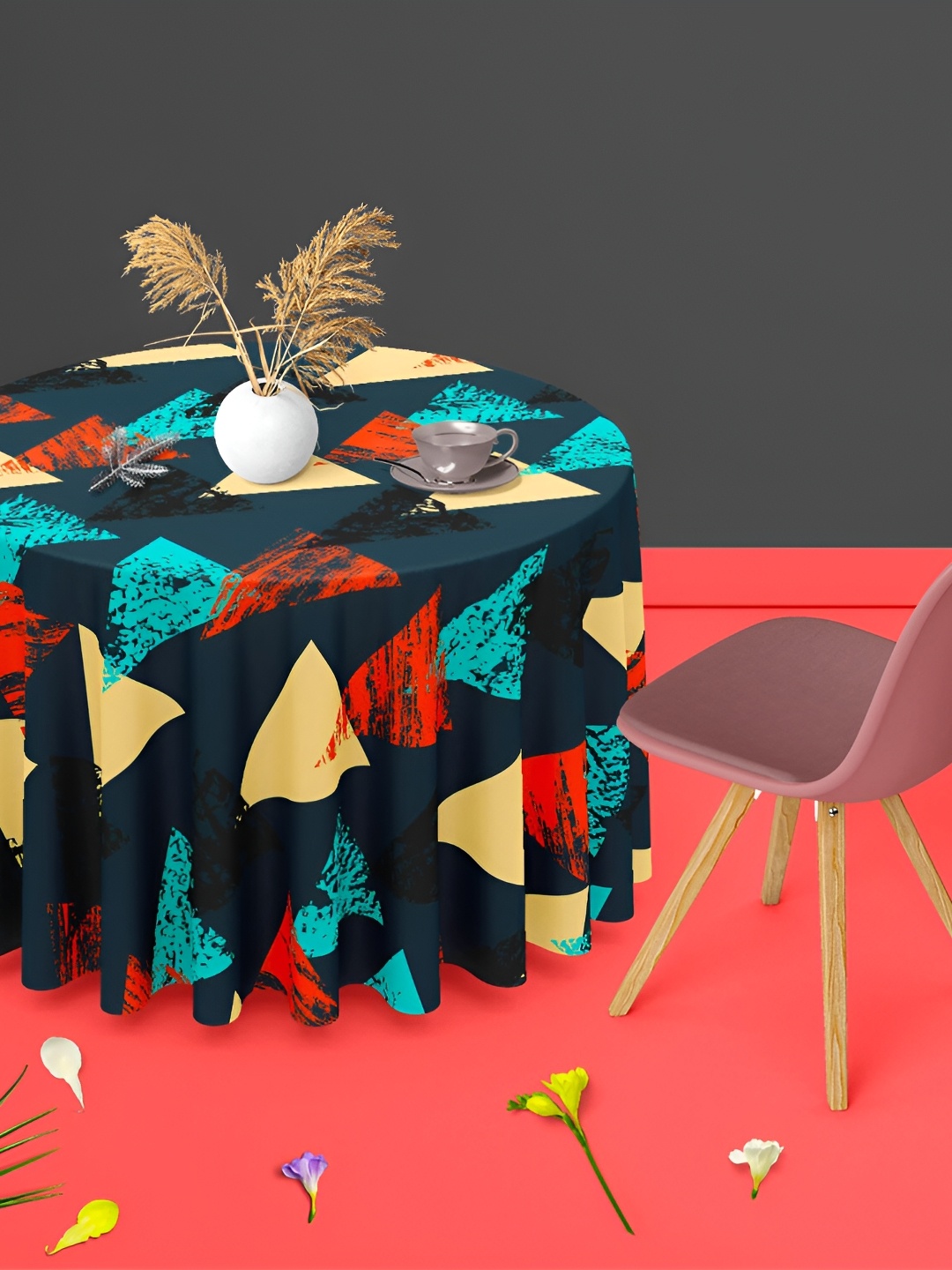 

ArtzFolio Navy Blue & Red Printed Velvet Anti-Slip Round Table Cover