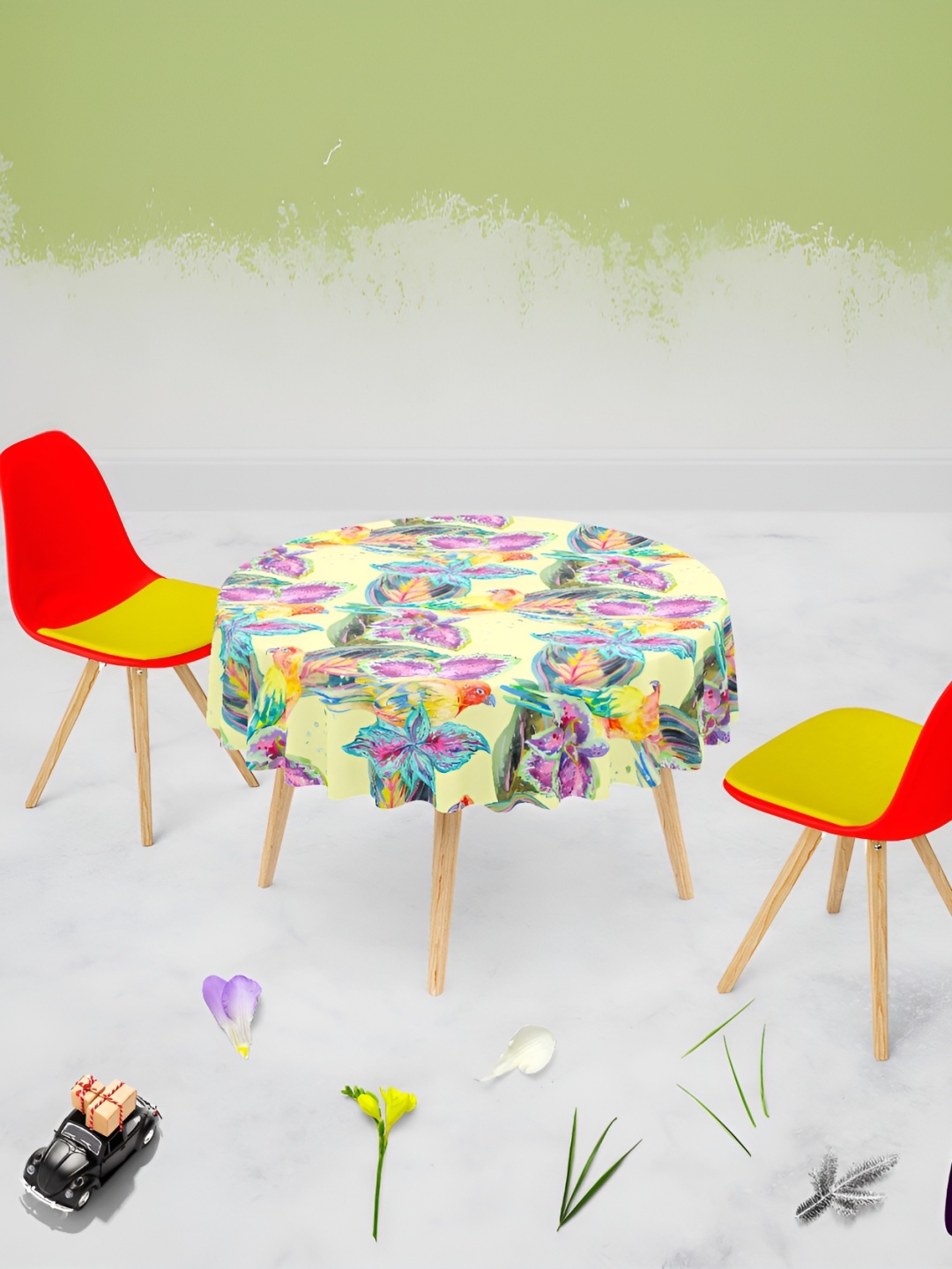 

ArtzFolio Yellow & Green Printed Anti-Slip Round 8-Seater Table Cover