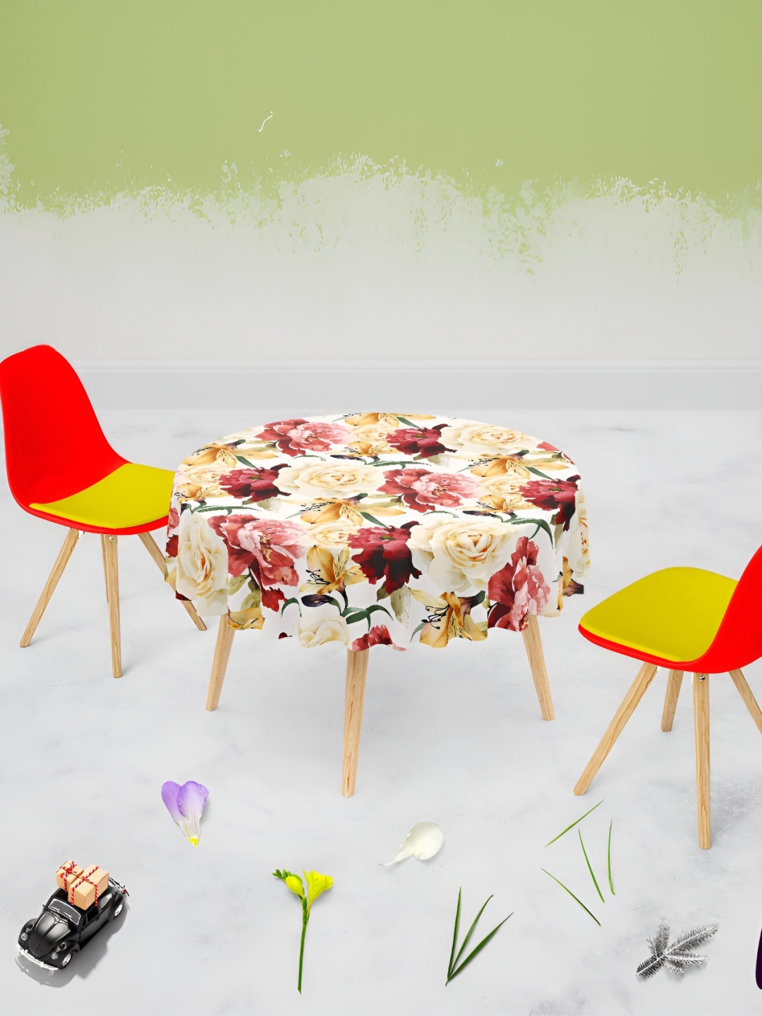 

ArtzFolio White & Pink Floral Anti-Slip Round 8-Seater Table Cover