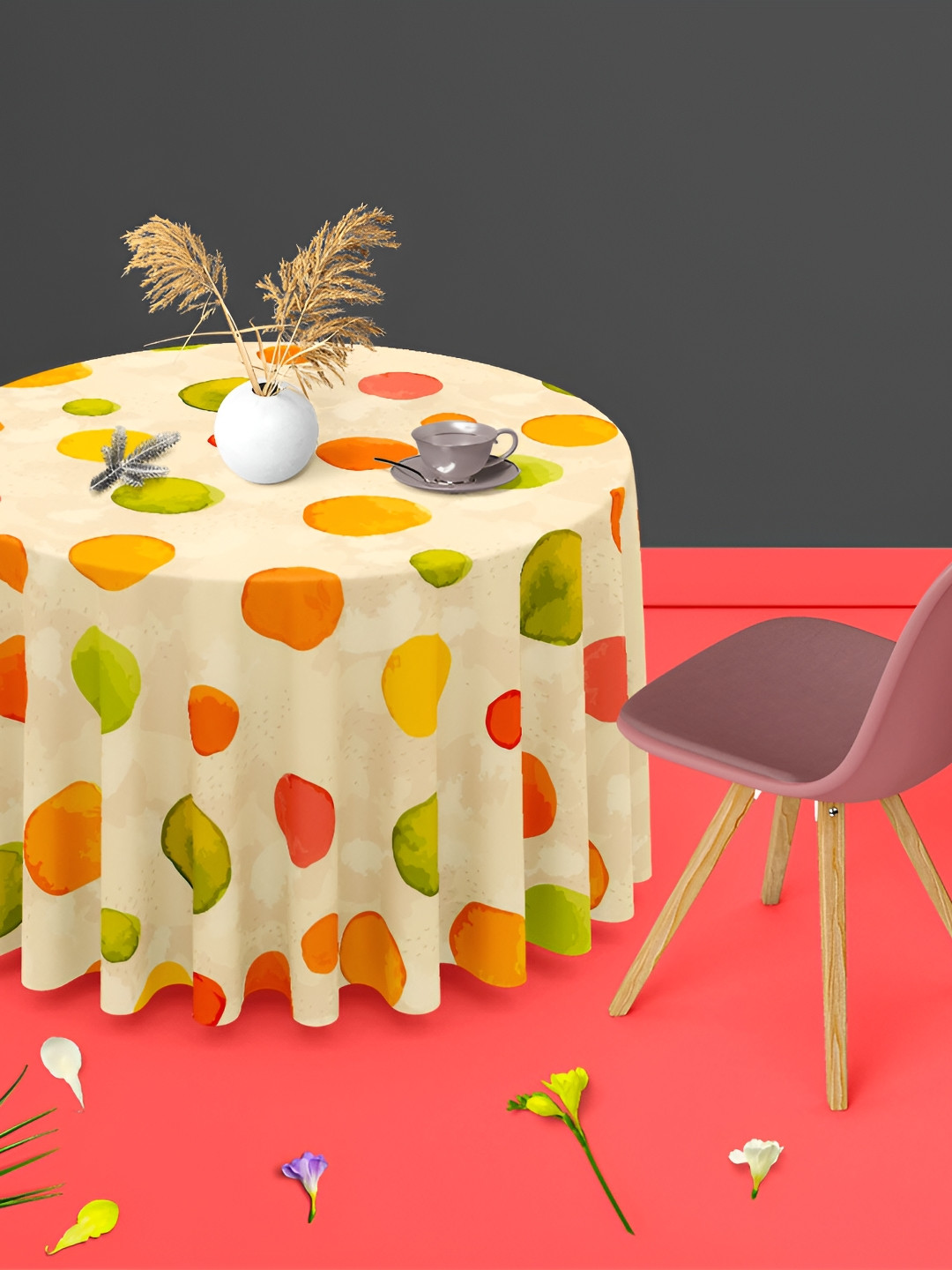 

ArtzFolio Beige & Green Geometric Printed Anti-Slip Round 8-Seater Table Cover