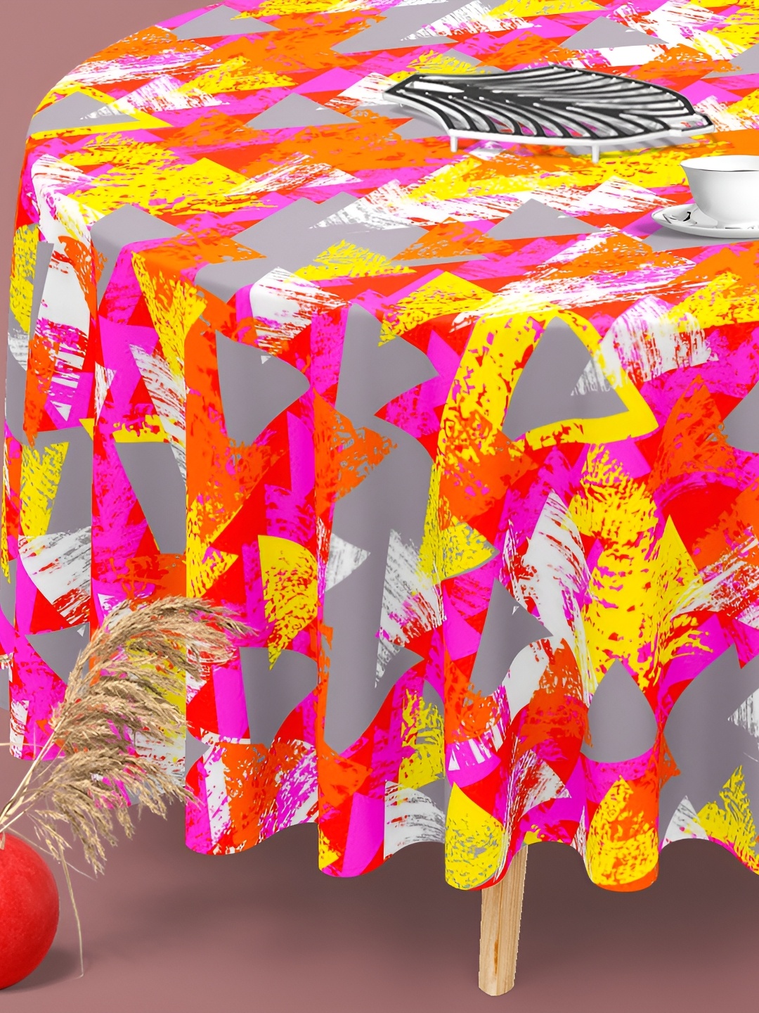 

ArtzFolio Orange & Yellow Anti-Slip Round 6-Seater Table Cover