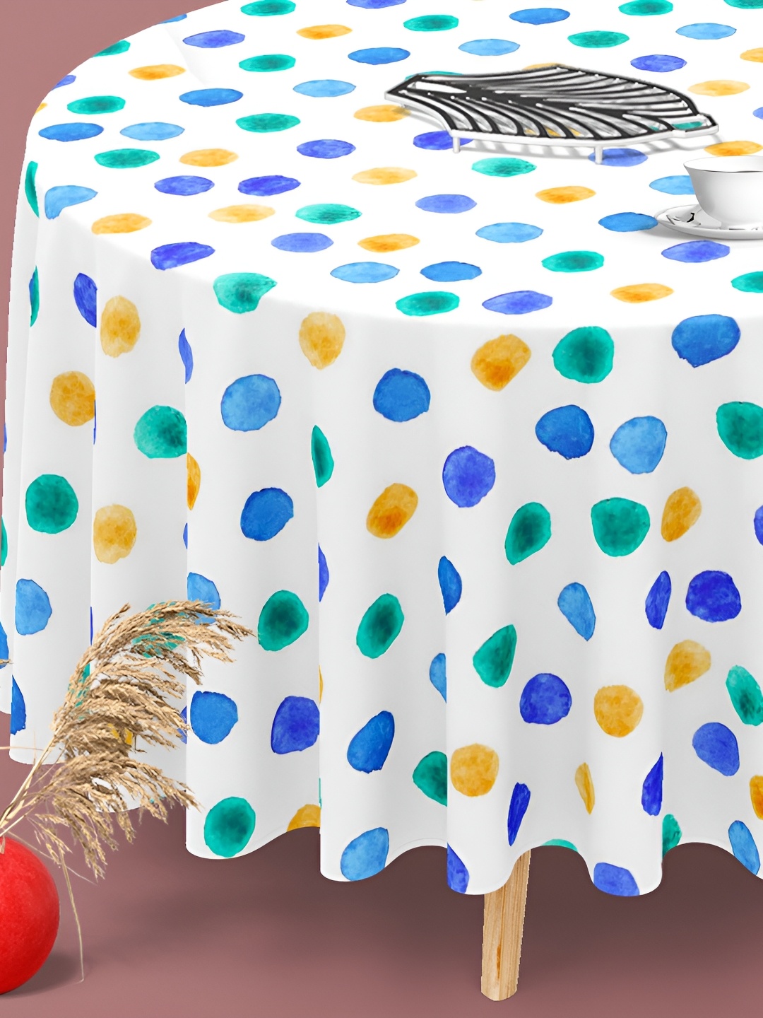 

ArtzFolio Blue and White Anti-Slip Round 6-Seater Table Cover