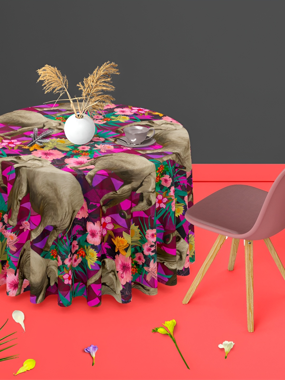 

ArtzFolio Purple & Brown Anti-Slip Round 8-Seater Table Cover