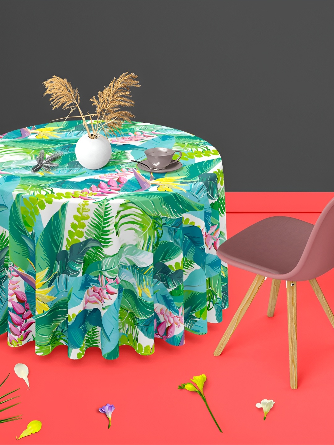 

ArtzFolio Green Printed Anti-Slip Velvet Round 6-Seater Table Cover
