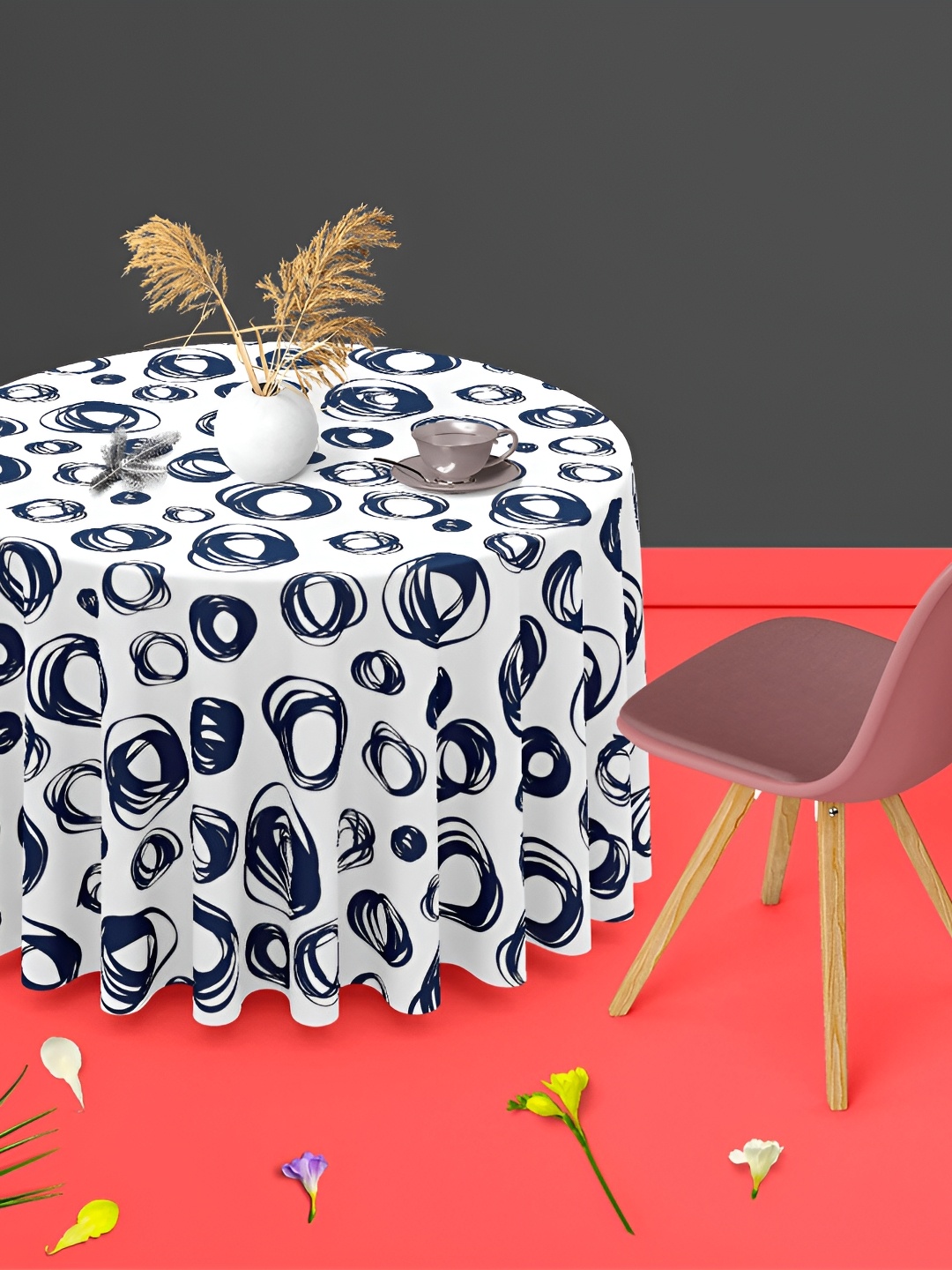 

ArtzFolio White & Black Geometric Printed Anti-Slip Round 8 Seater Table Cover