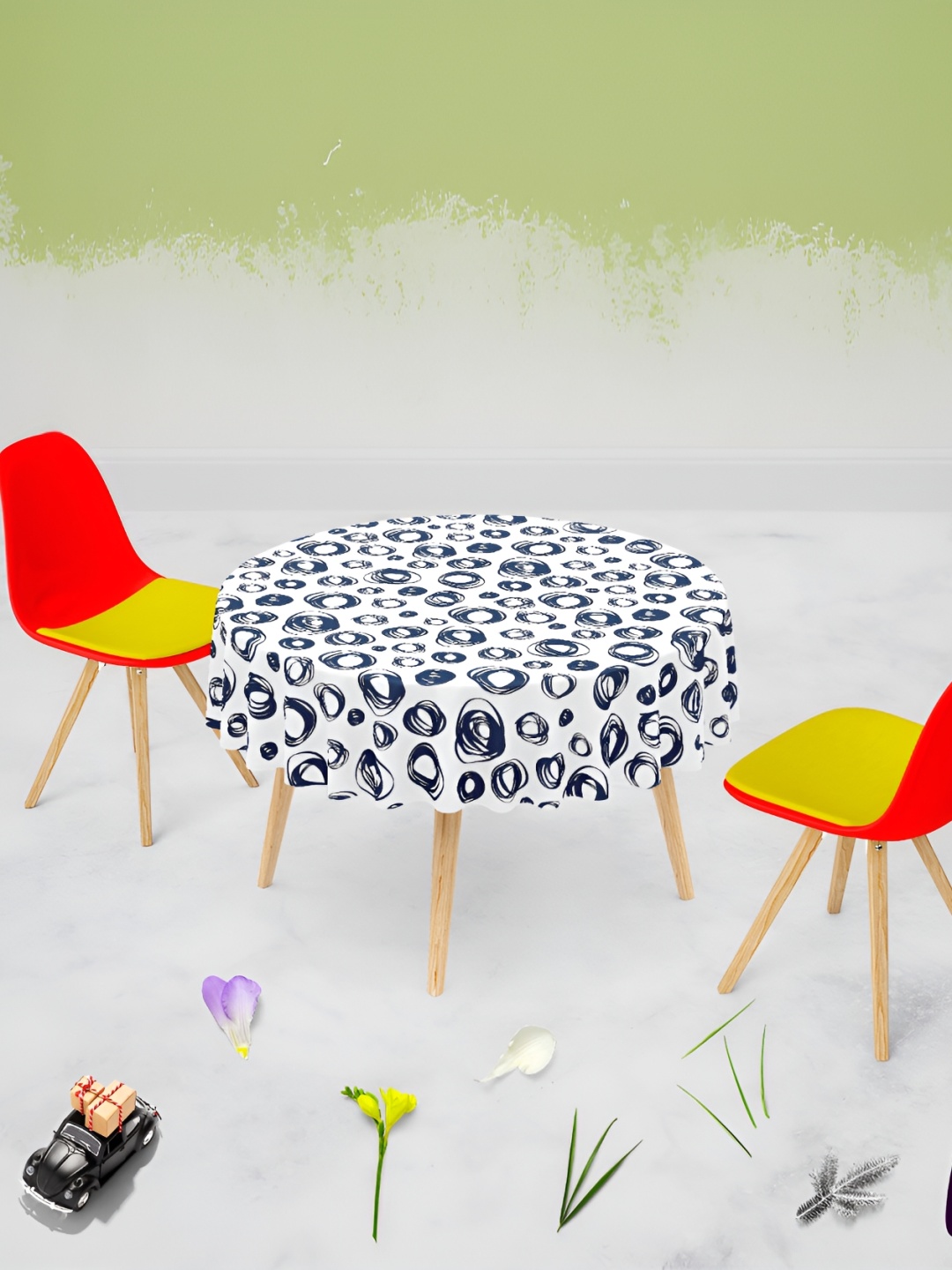 

ArtzFolio White Printed Anti-Slip Round 6-Seater Table Cover