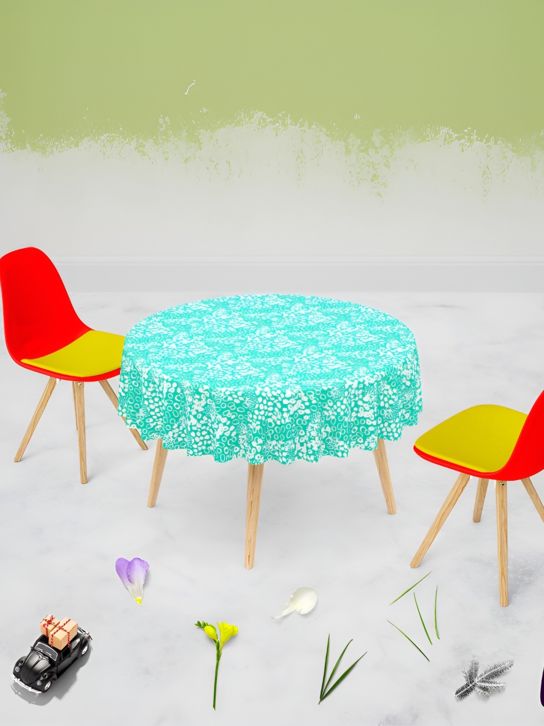 

ArtzFolio White & Green Printed Anti-Slip Round 8 Seater Table Cover