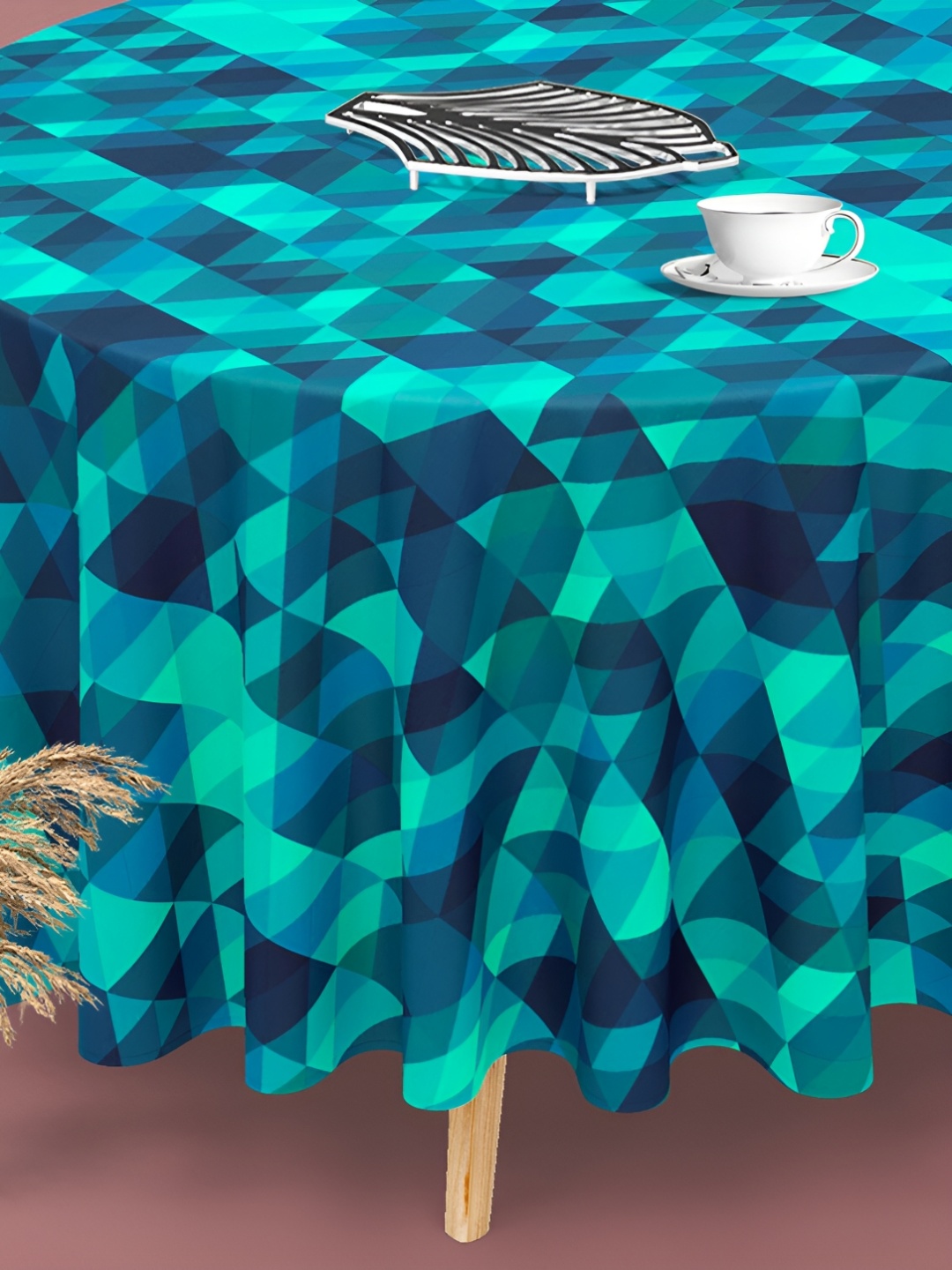 

ArtzFolio Blue & Green Anti-Slip Round 8-Seater Table Cover