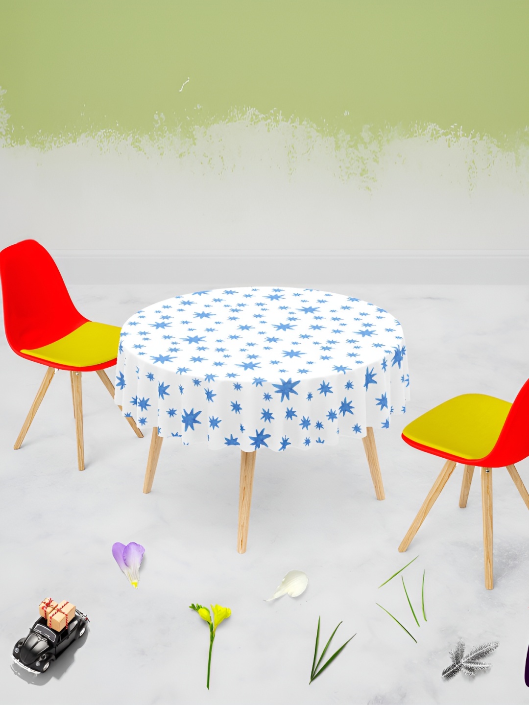 

ArtzFolio White & Blue Printed Anti-Slip Velvet Round 6-Seater Table Cover