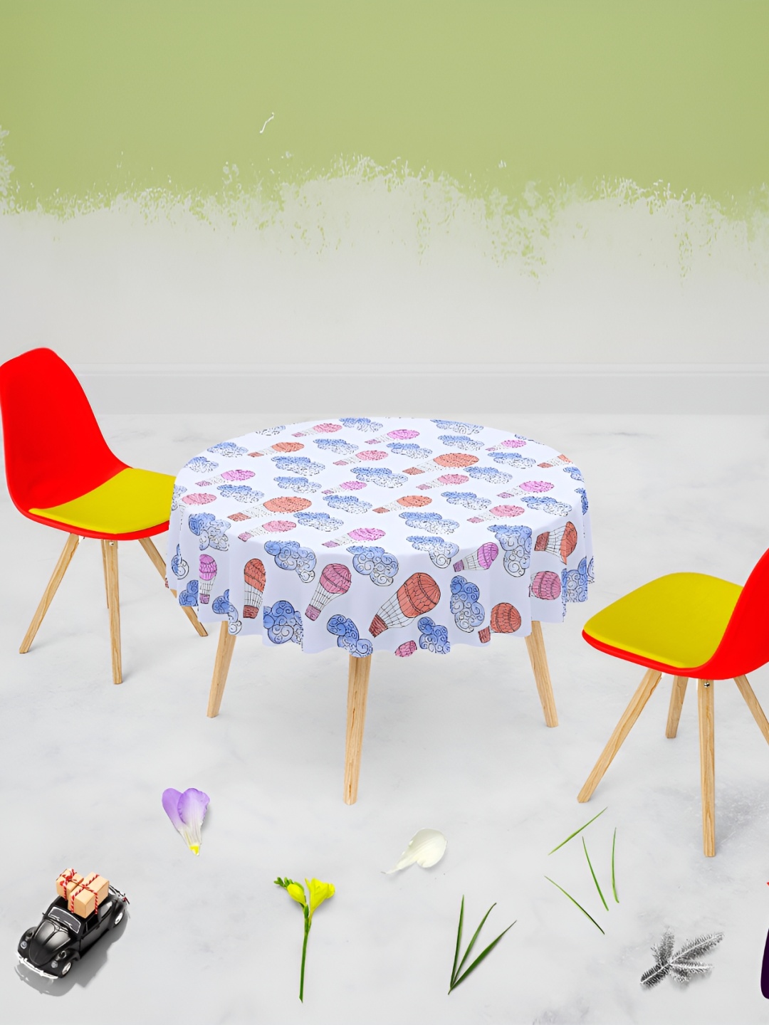 

ArtzFolio White & Blue Conversational Printed Anti-Slip Round 4-Seater Table Cover