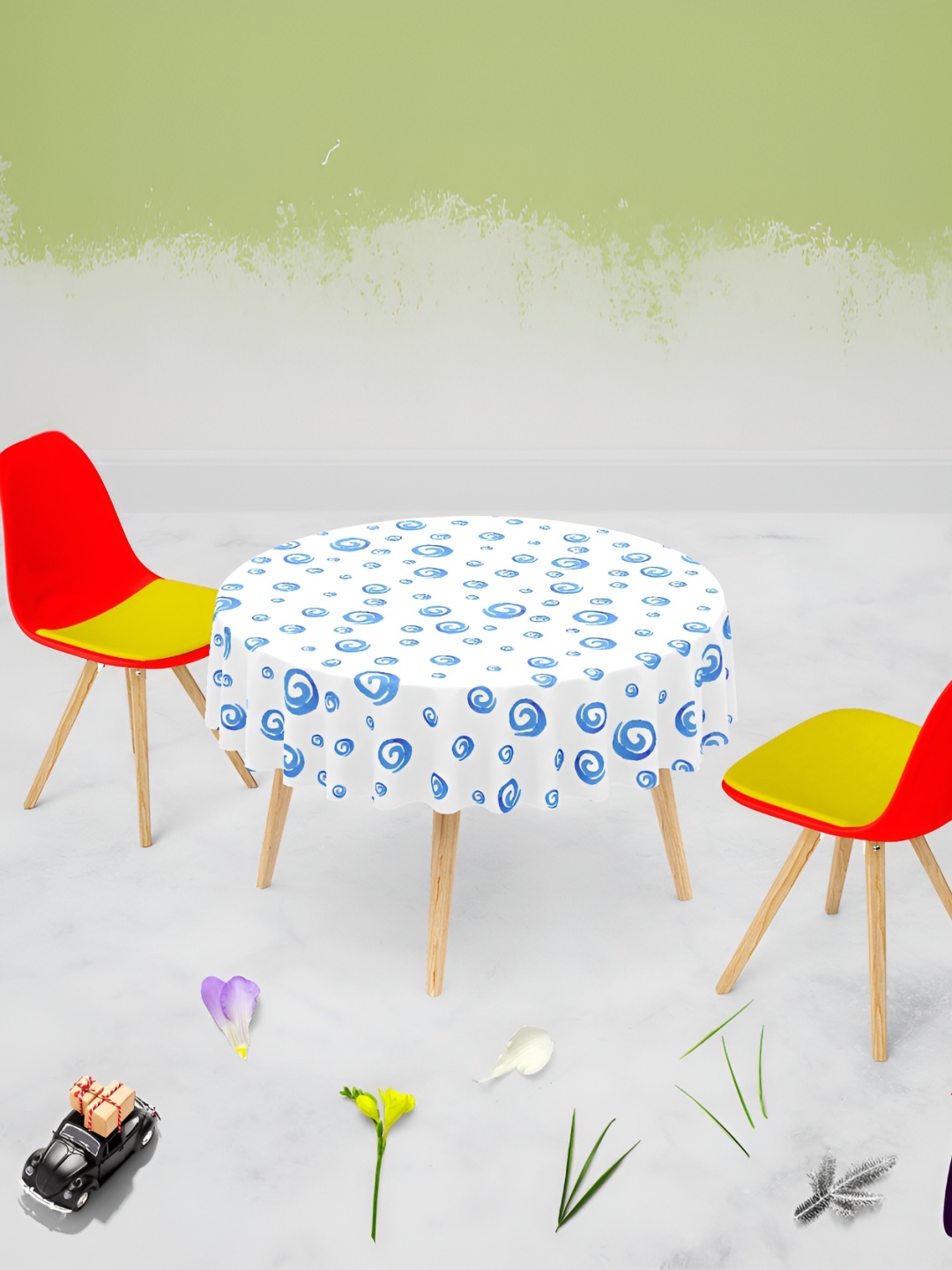 

ArtzFolio Blue & White Printed Anti Slip Round Table Cover