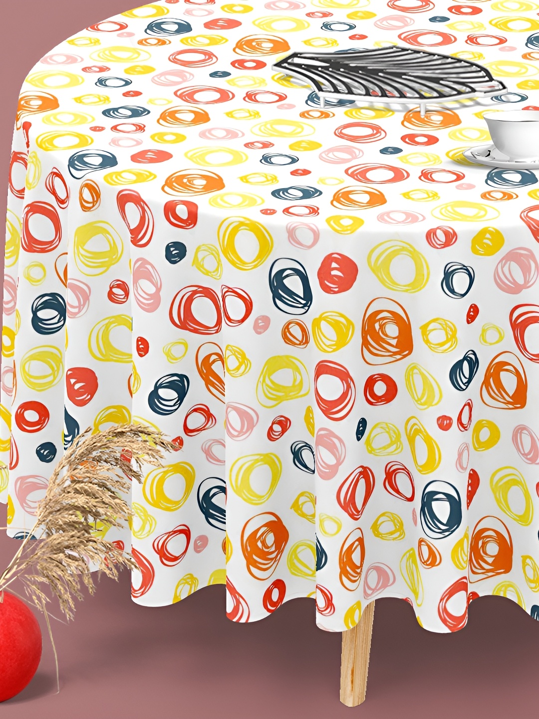

ArtzFolio Yellow Red 6 Seater Round Anti-Slip Table Cover