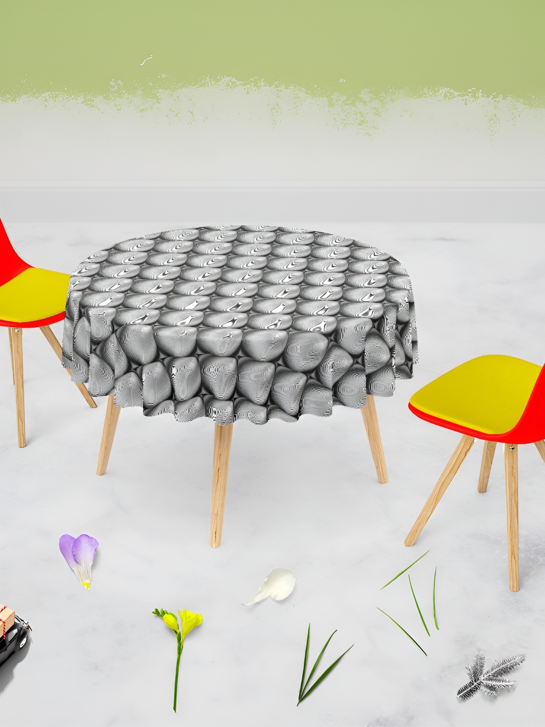 

ArtzFolio White & Grey Cotton Anti-Slip Round 6-Seater Table Cover