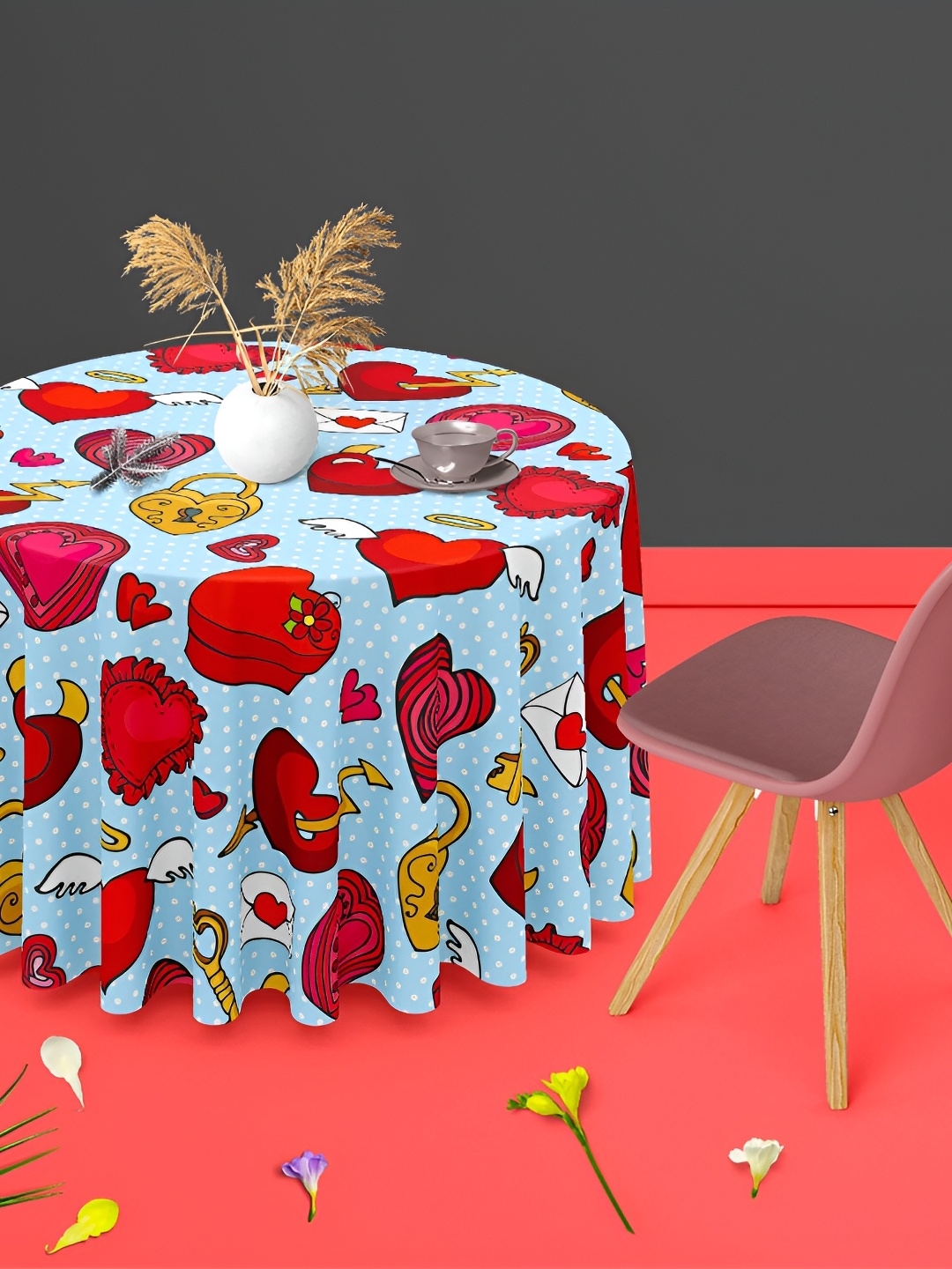 

ArtzFolio Blue & Red Anti-Slip Round 4-Seater Table Cover