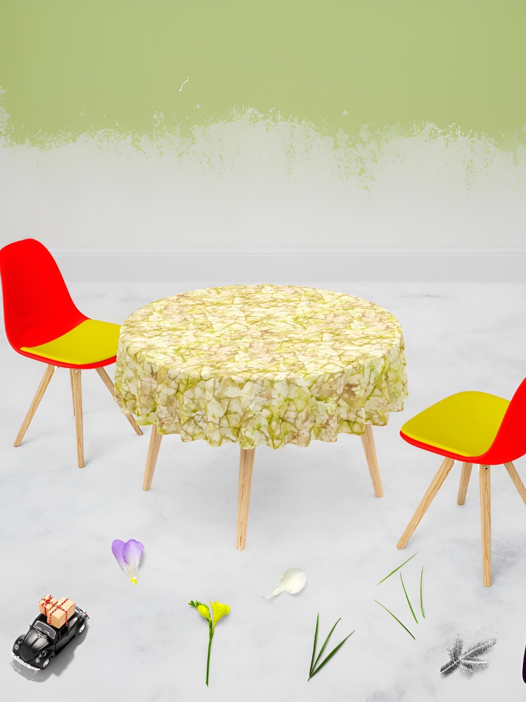 

ArtzFolio Beige & Green Printed Velvet Anti-Slip Round Table Cover