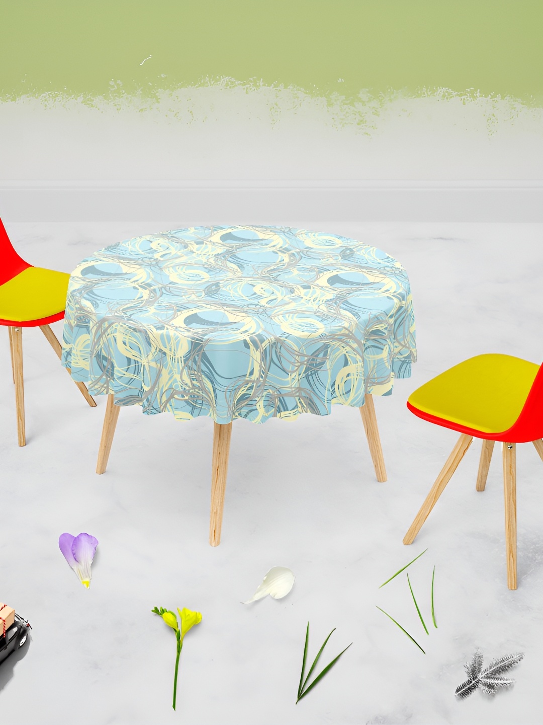 

ArtzFolio Grey & Blue Abstract Printed Anti-Slip Round 8-Seater Velvet Table Cover