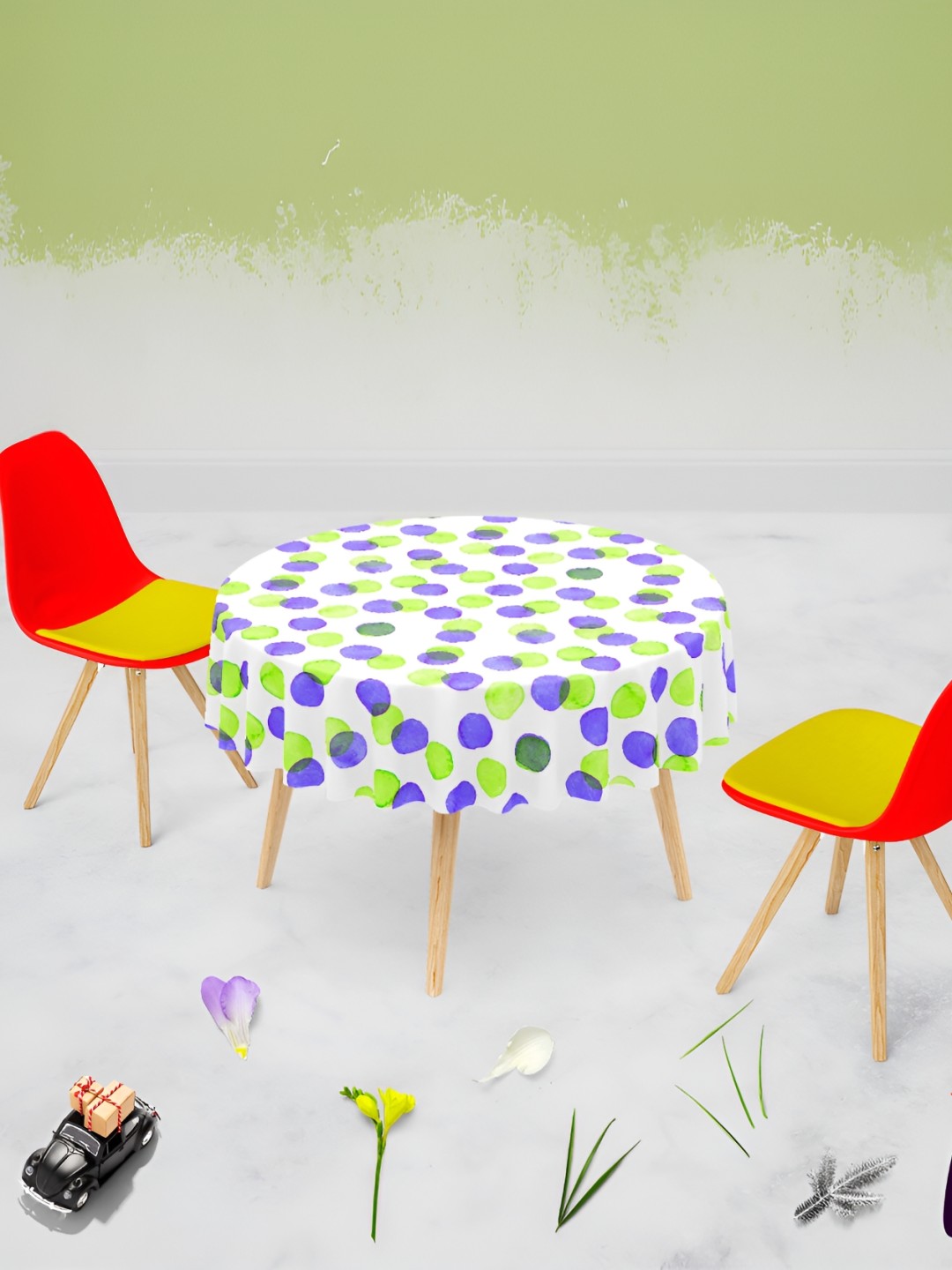 

ArtzFolio White & Blue Anti-Slip Round 4-Seater Table Cover