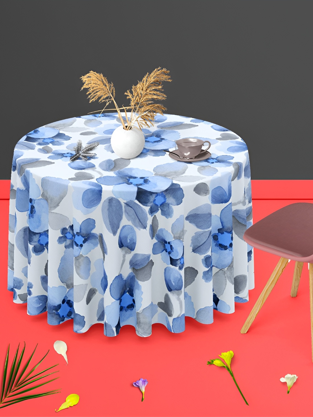 

ArtzFolio Blue Anti-Slip Velvet Round 4-Seater Table Cover