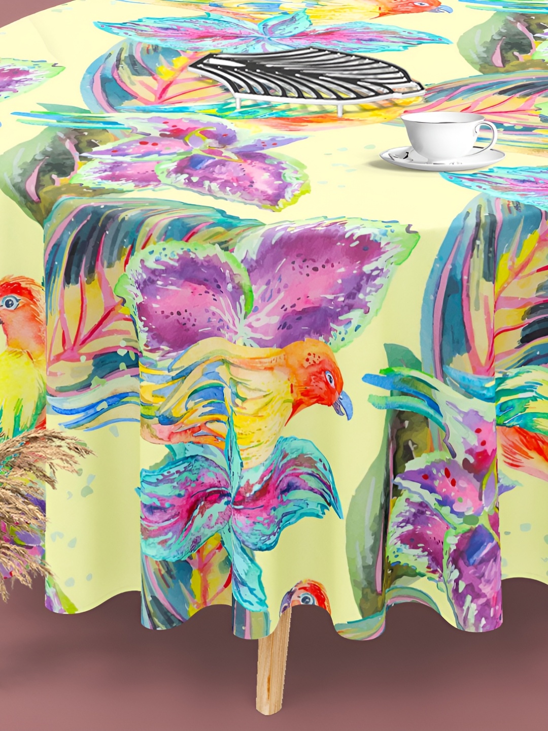 

ArtzFolio Yellow & Green Printed Anti-Slip Round Table Cover