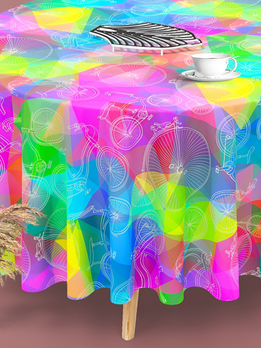 

ArtzFolio Pink & Blue Anti-Slip Round 4-Seater Table Cover