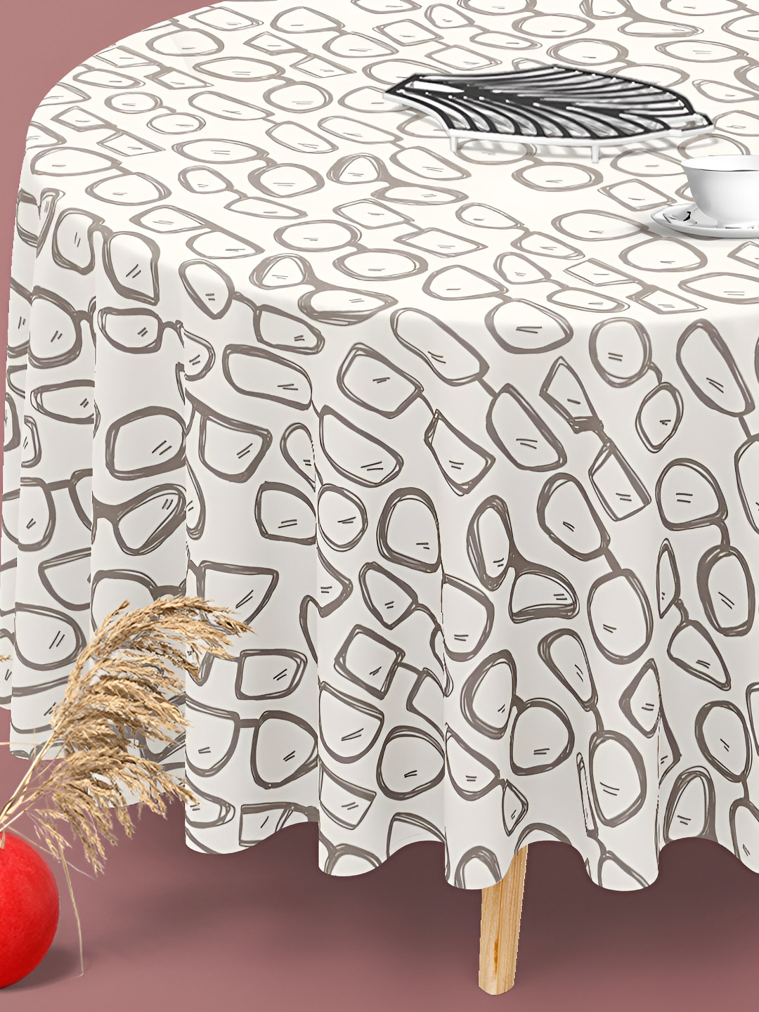 

ArtzFolio White & Grey Anti-Slip Round 6-Seater Table Cover