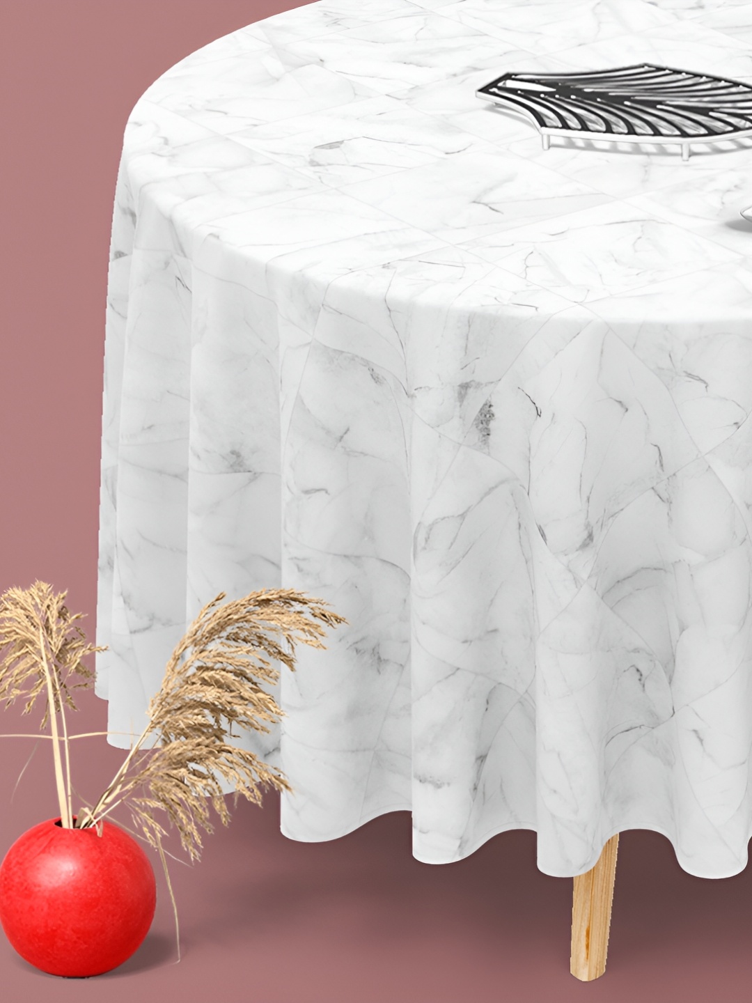 

ArtzFolio White Printed Anti-Slip Round 6-Seater Table Cover