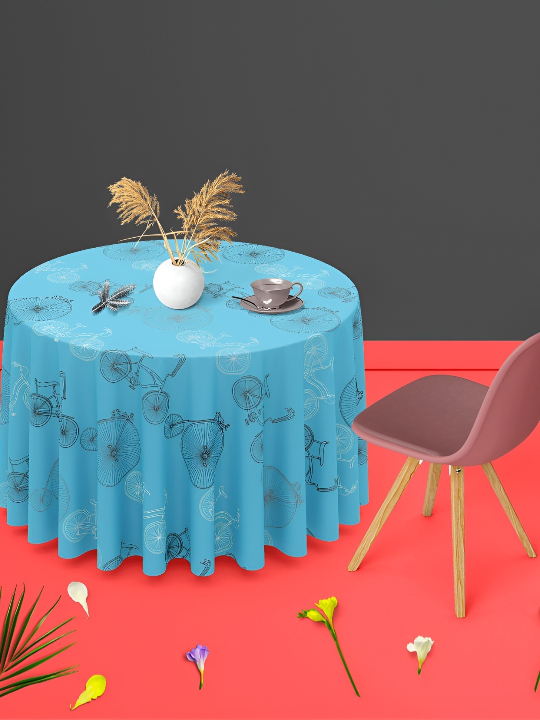 

ArtzFolio Blue & Black Printed Anti-Slip Round Table Cover