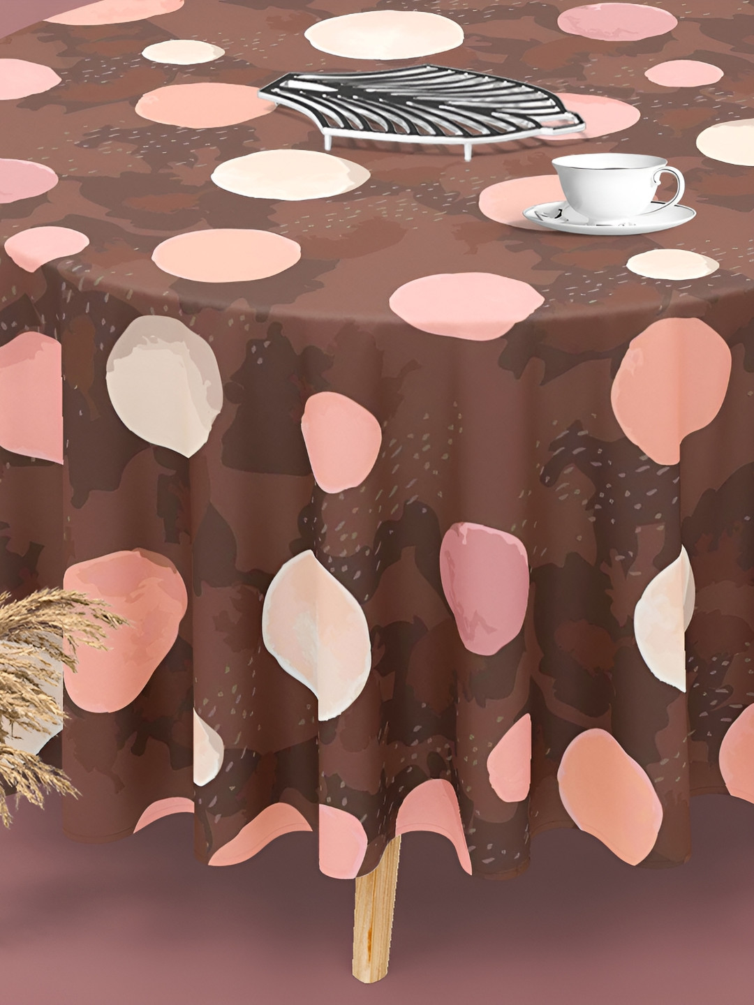 

ArtzFolio Brown Floral Printed Velvet Anti-Slip Round 4-Seater Table Cover