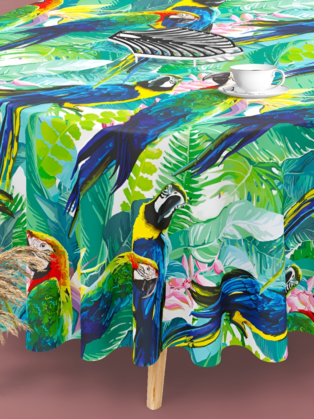

ArtzFolio Green & Yellow Printed Anti-Slip Round 6 Seater Table Cover