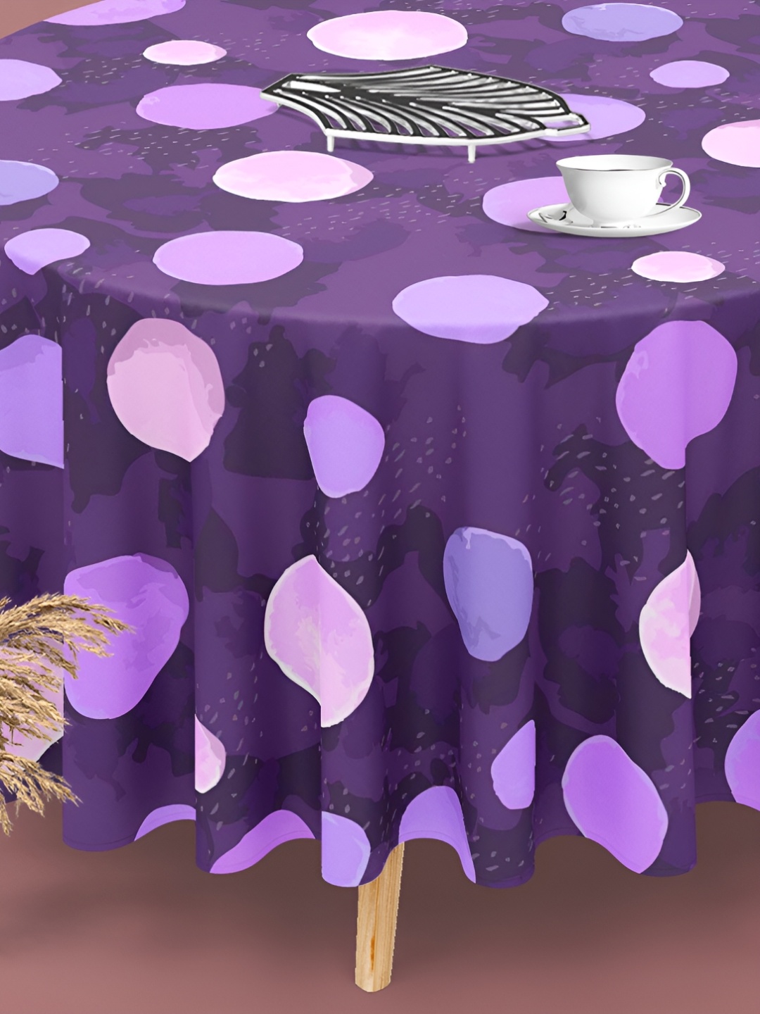 

ArtzFolio Purple & Pink Printed Anti-Slip Round 8 Seater Table Cover