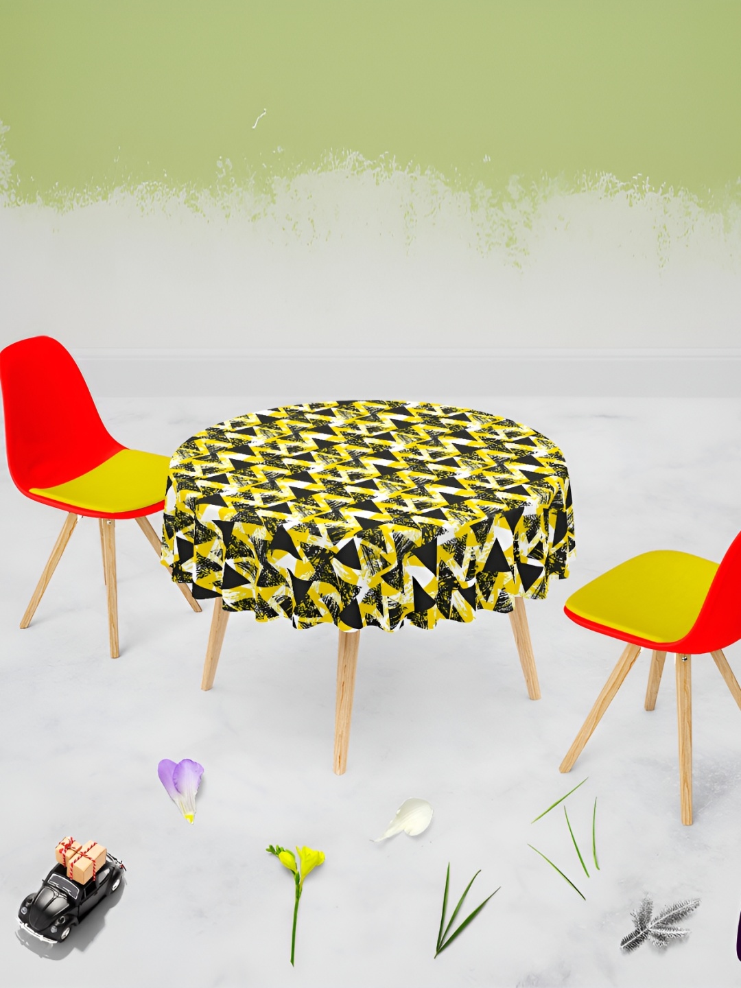 

ArtzFolio Yellow & Black Chevron Printed Anti-Slip Round 6-Seater Velvet Table Cover