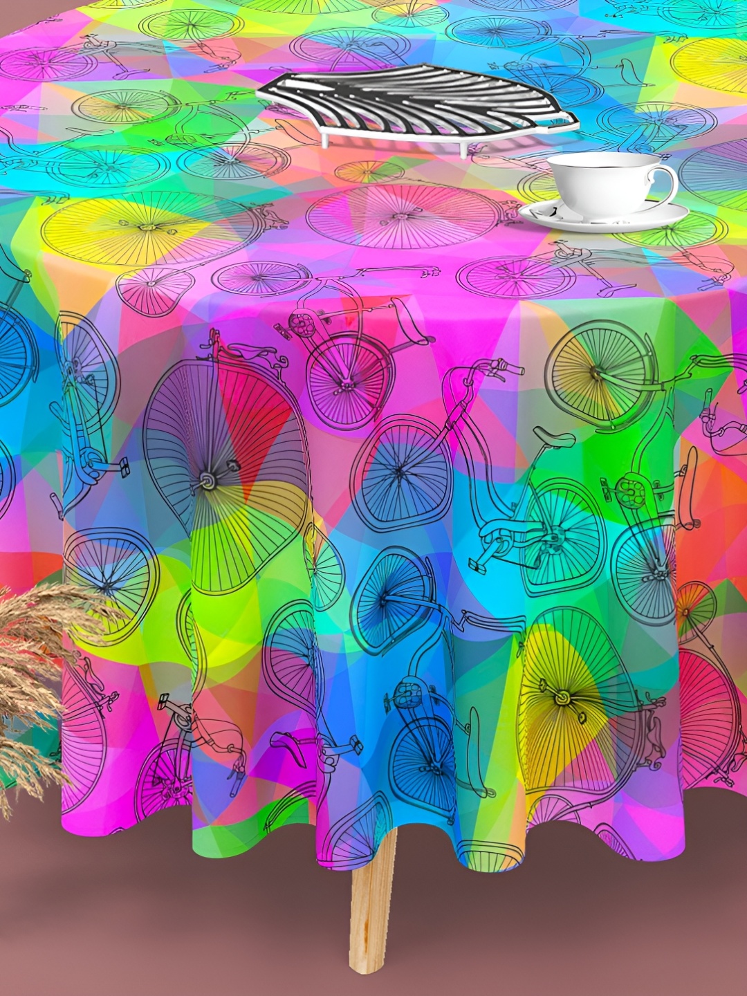 

ArtzFolio Violet & Green Printed Anti-Slip Round 6-Seater Table Cover