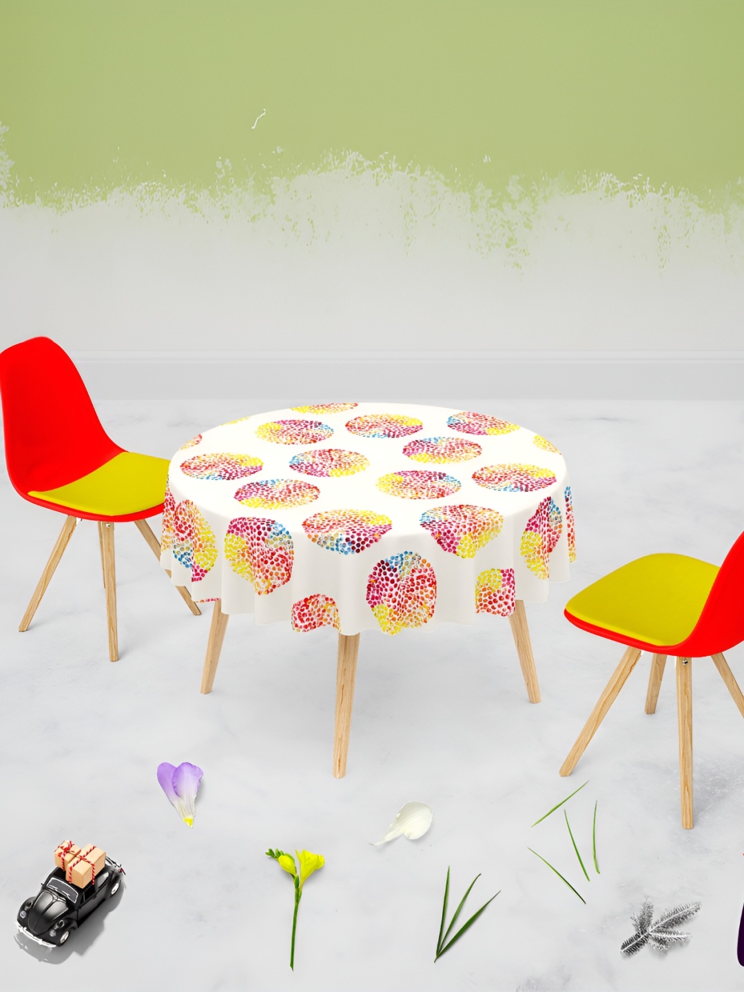 

ArtzFolio White & Red Abstract Printed Anti-Slip Round 4 Seater Table Cover