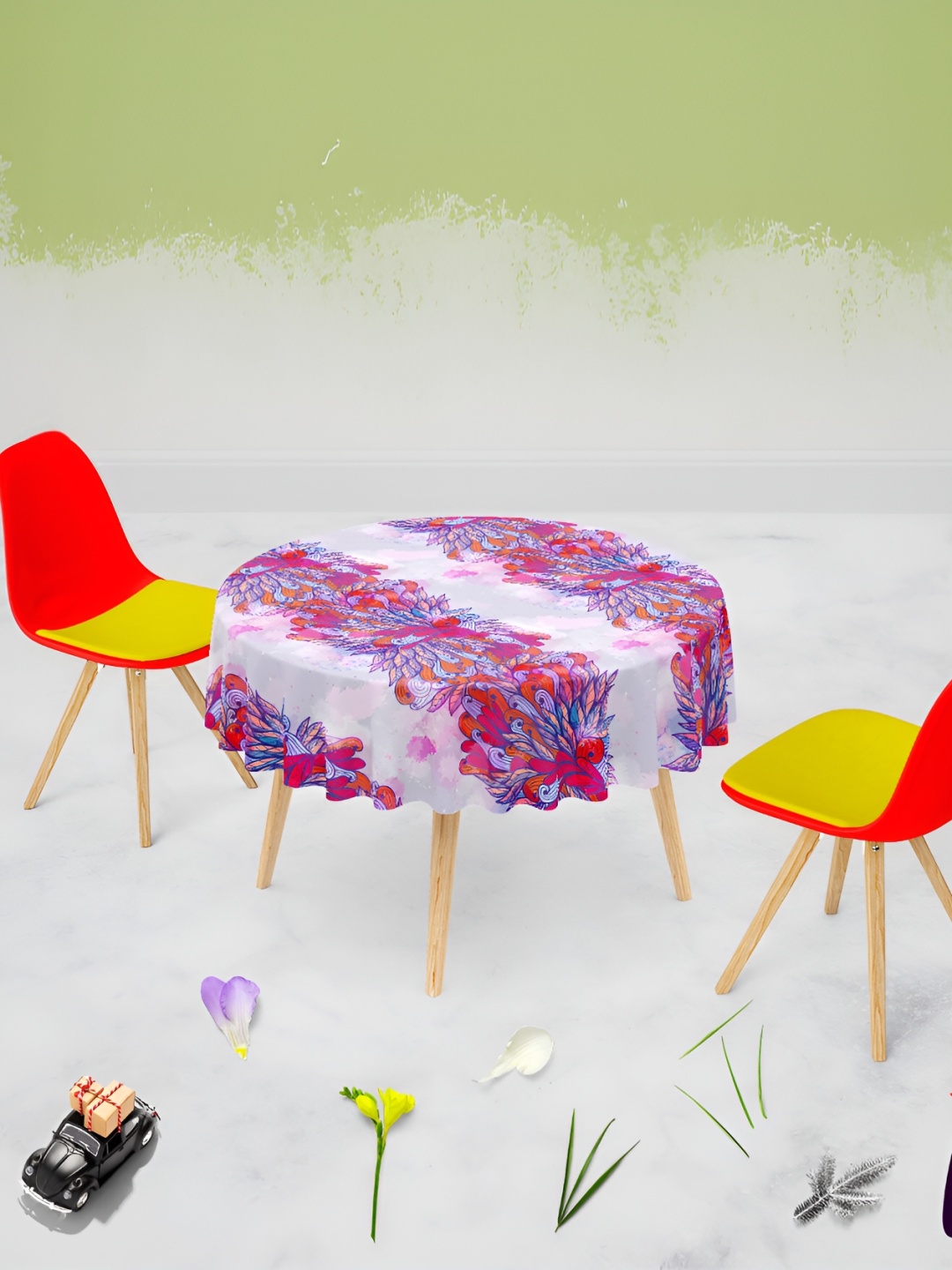 

ArtzFolio Purple & Orange Round Printed Anti-Slip Round Table Cover