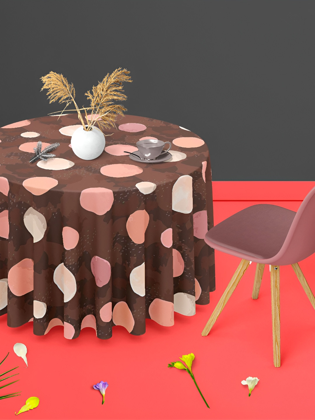 

ArtzFolio Brown & Pink Cotton Anti-Slip Round 6-Seater Table Cover